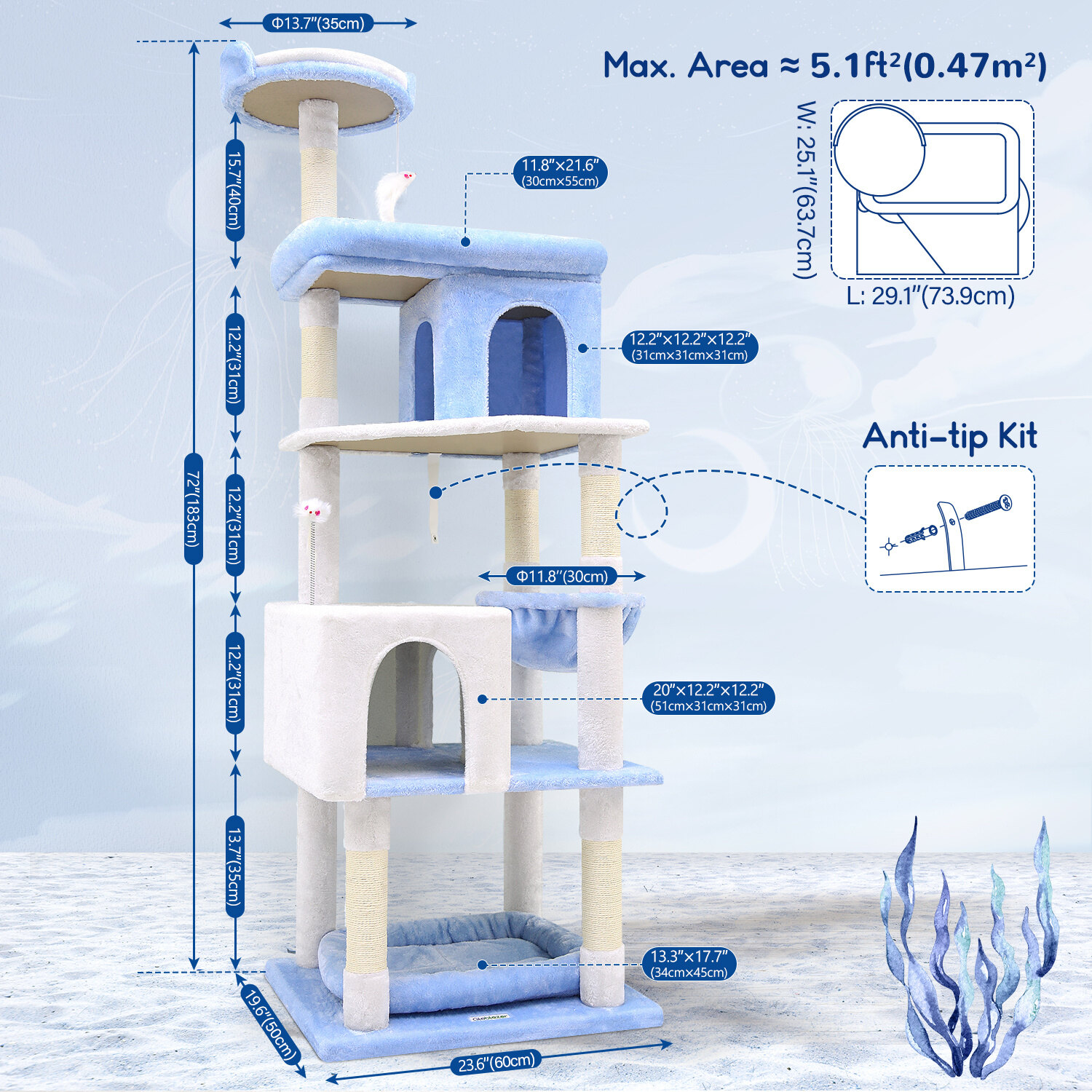 globlazer-s72-arbre-chat-bleu-oc-an-72-pouces-grand image 8