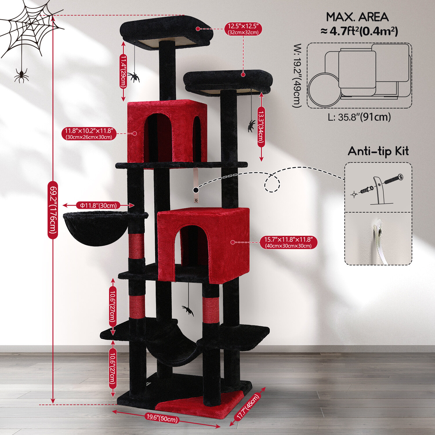 globlazer-f69-arbre-chat-noir-rouge-69-pouces-gothique image 7