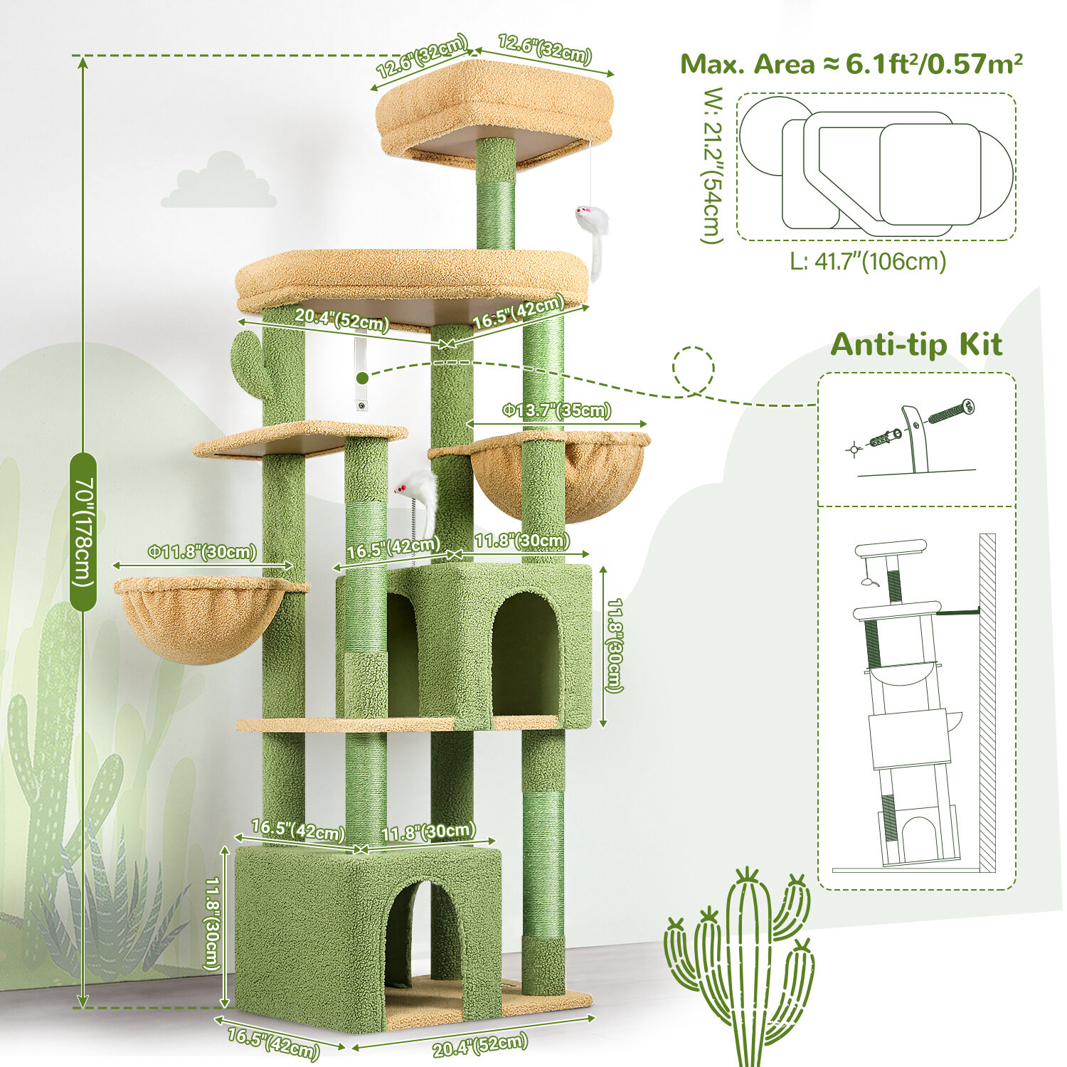 globlazer-s68-arbre-chat-68-pouces-vert-cactus-haut image 7