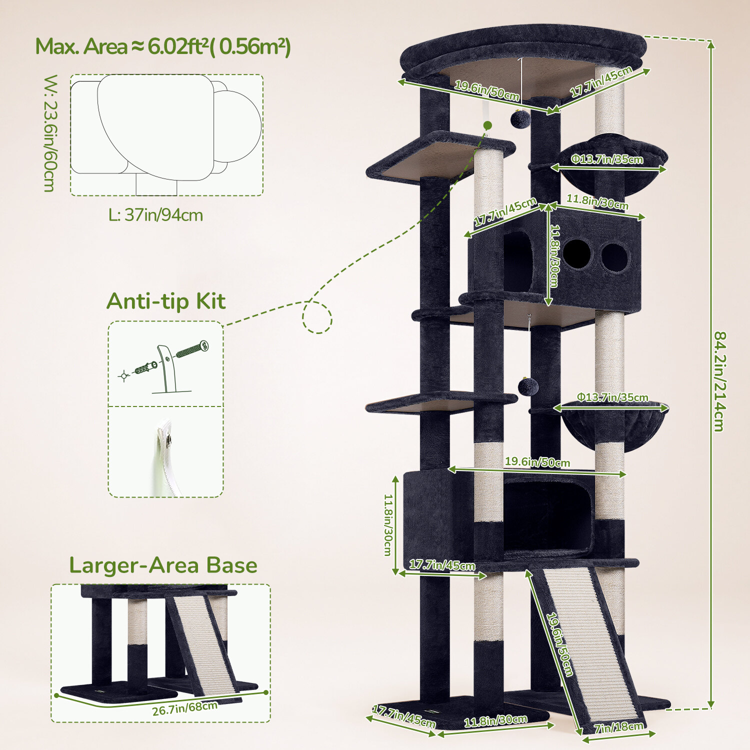 globlazer-s-series-s84e-arbre-chat-gris-fonc-213-cm image 7
