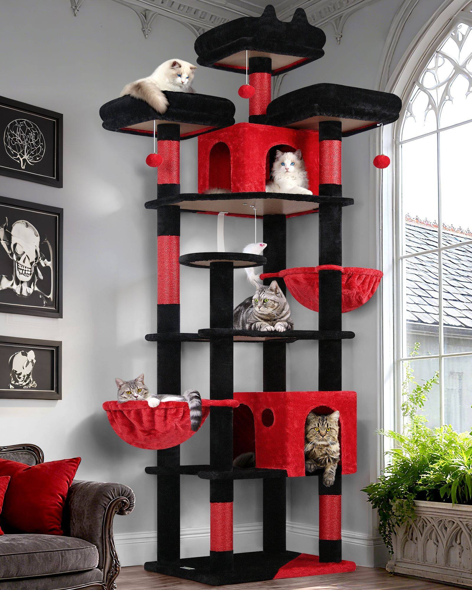 globlazer-f82-arbre-chat-208-cm-rouge-noir-avec-hamac image 1
