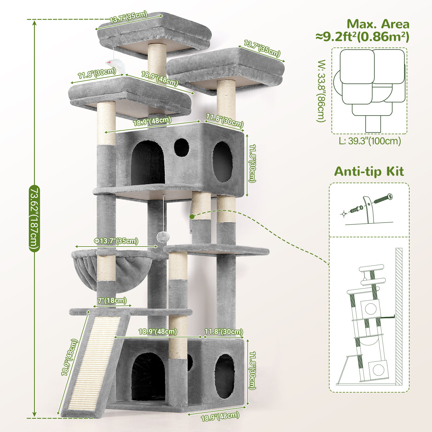 globlazer-f-series-f73c-arbre-chat-gris-clair-73-pouces-grand image 7