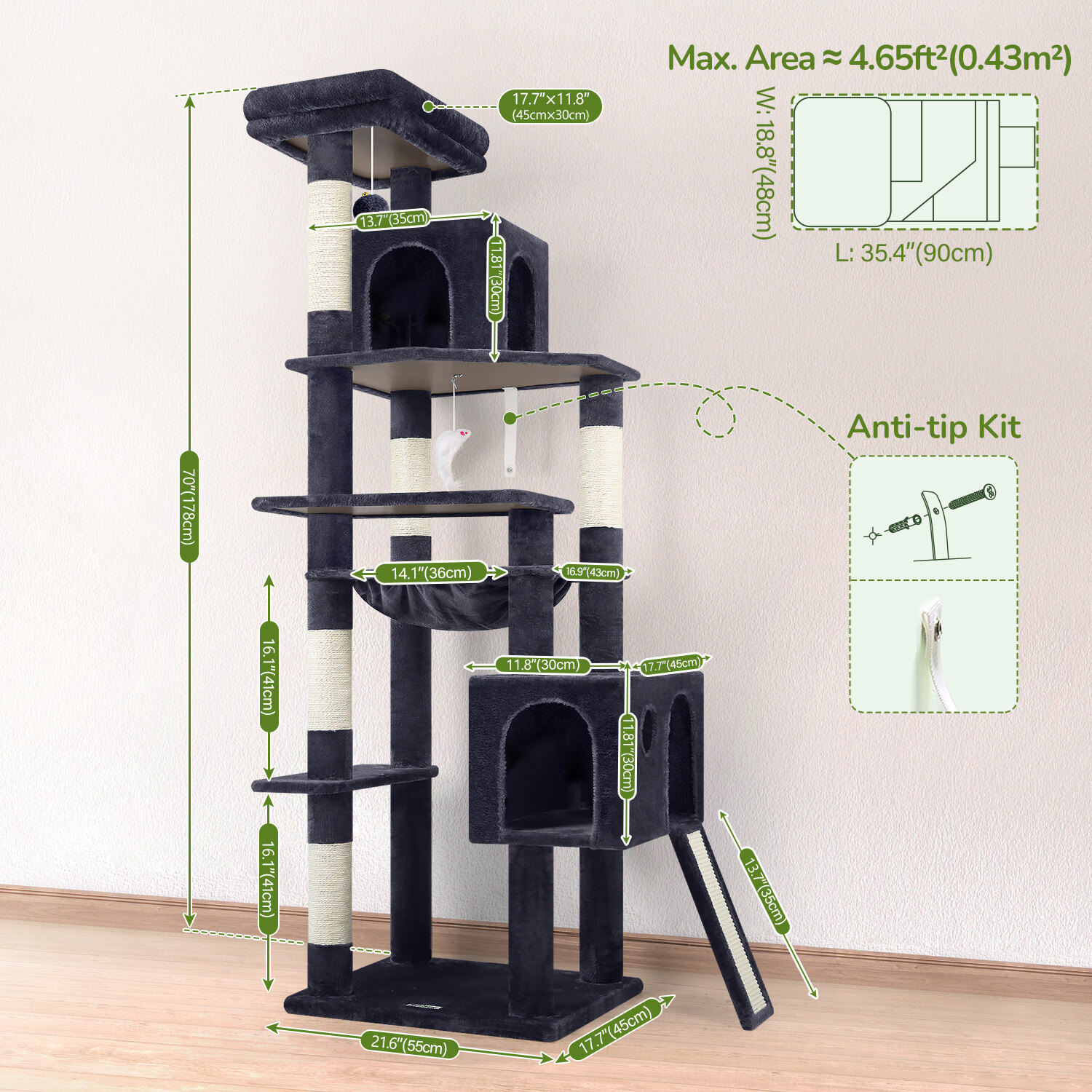 globlazer-f70-pro-arbre-a-chat-gris-fonce-178cm image 7