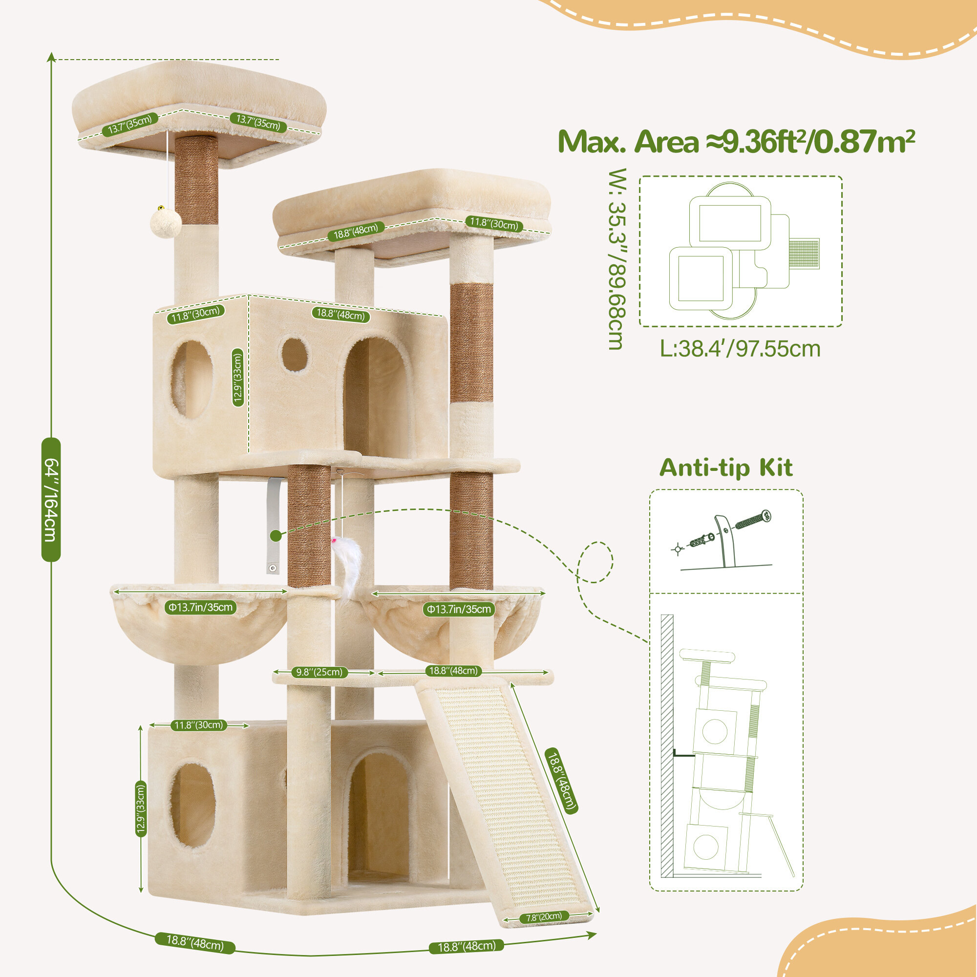 globlazer-f64b-arbre-chat-beige-163-cm image 5