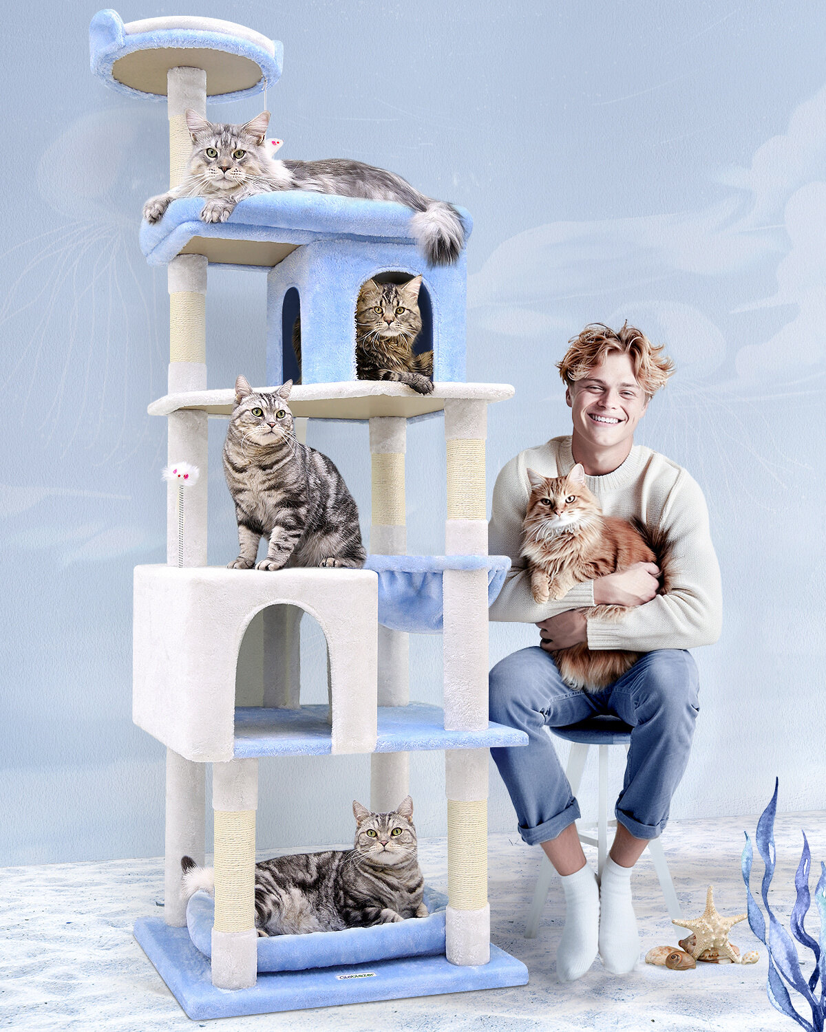 globlazer-s72-arbre-chat-bleu-oc-an-72-pouces-grand image 1