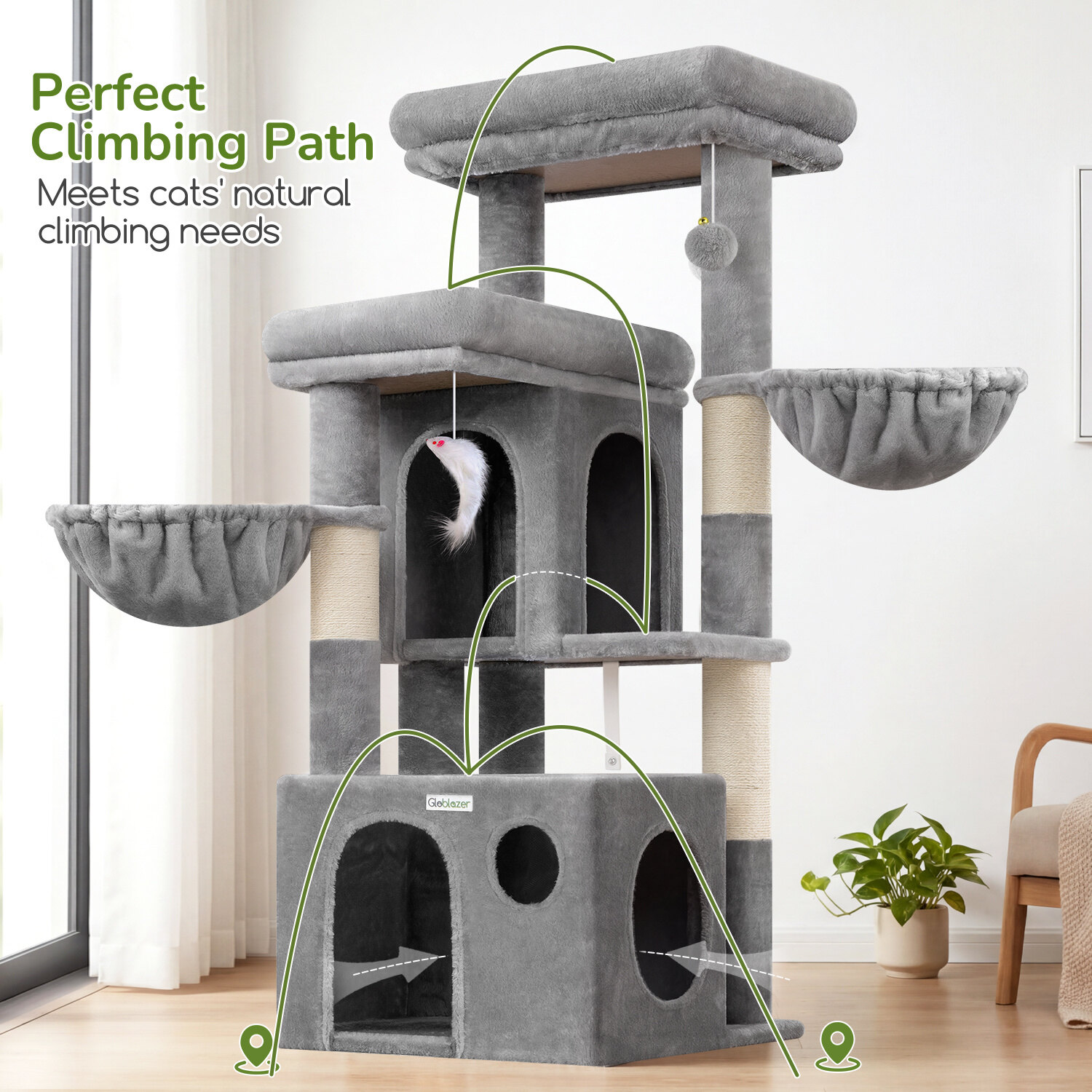 globlazer-s-series-s48-arbre-chat-gris-clair-122-cm-compact image 6