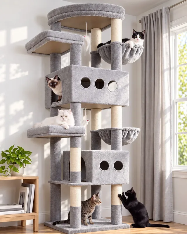 globlazer-s-series-arbre-chat-84-pouces-multi-niveaux-beige image 1