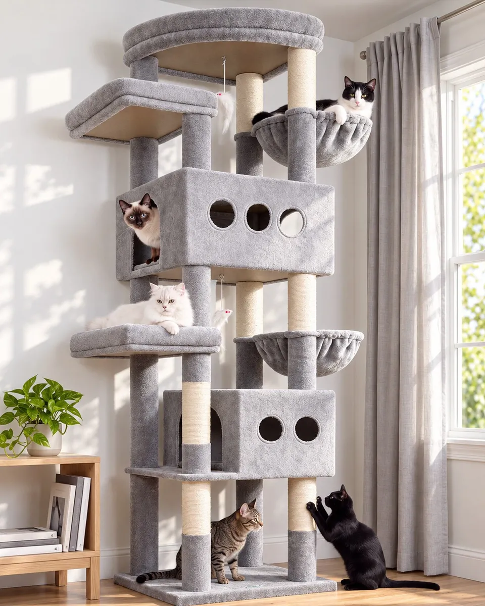 globlazer-s-series-arbre-chat-84-pouces-multi-niveaux-beige image 1
