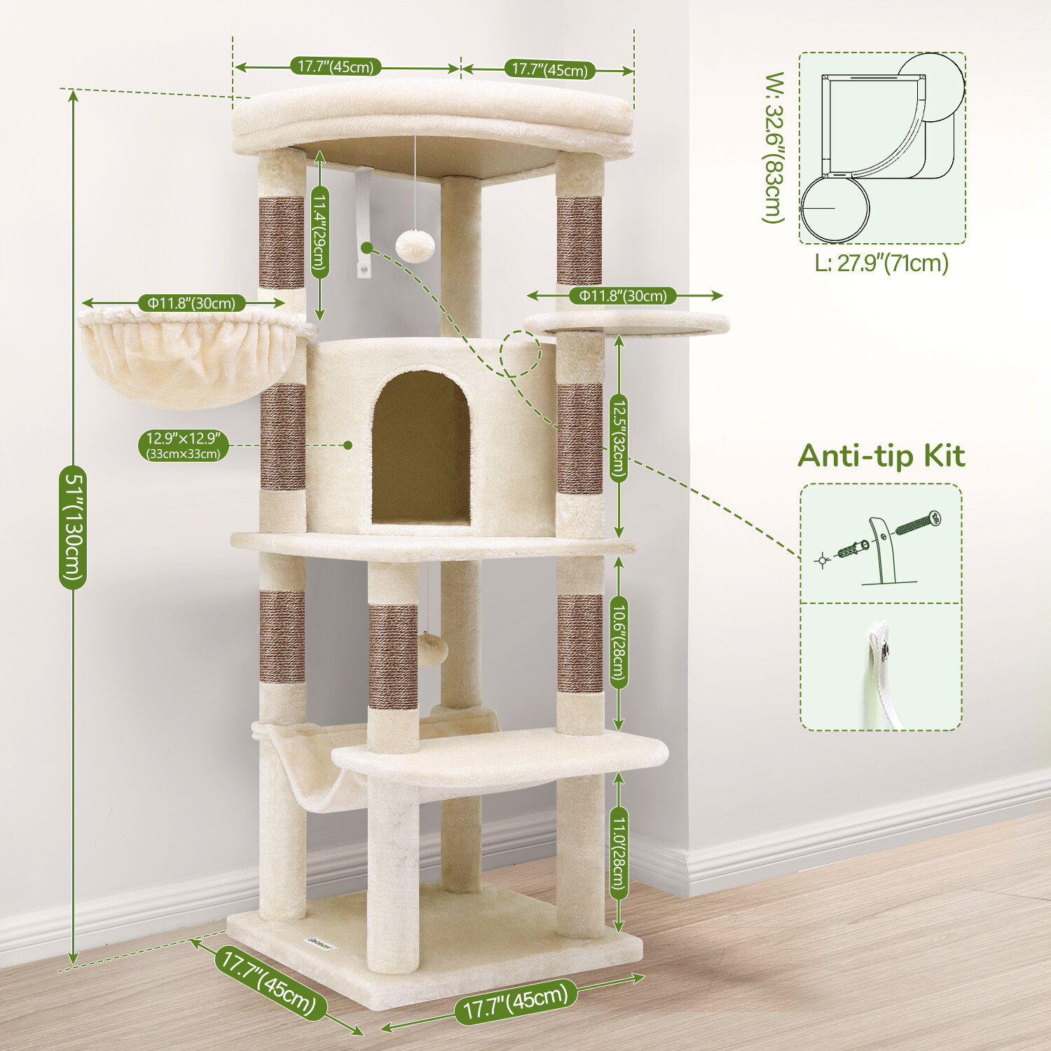 globlazer-c51-arbre-chat-angle-beige-51-pouces-compact image 8