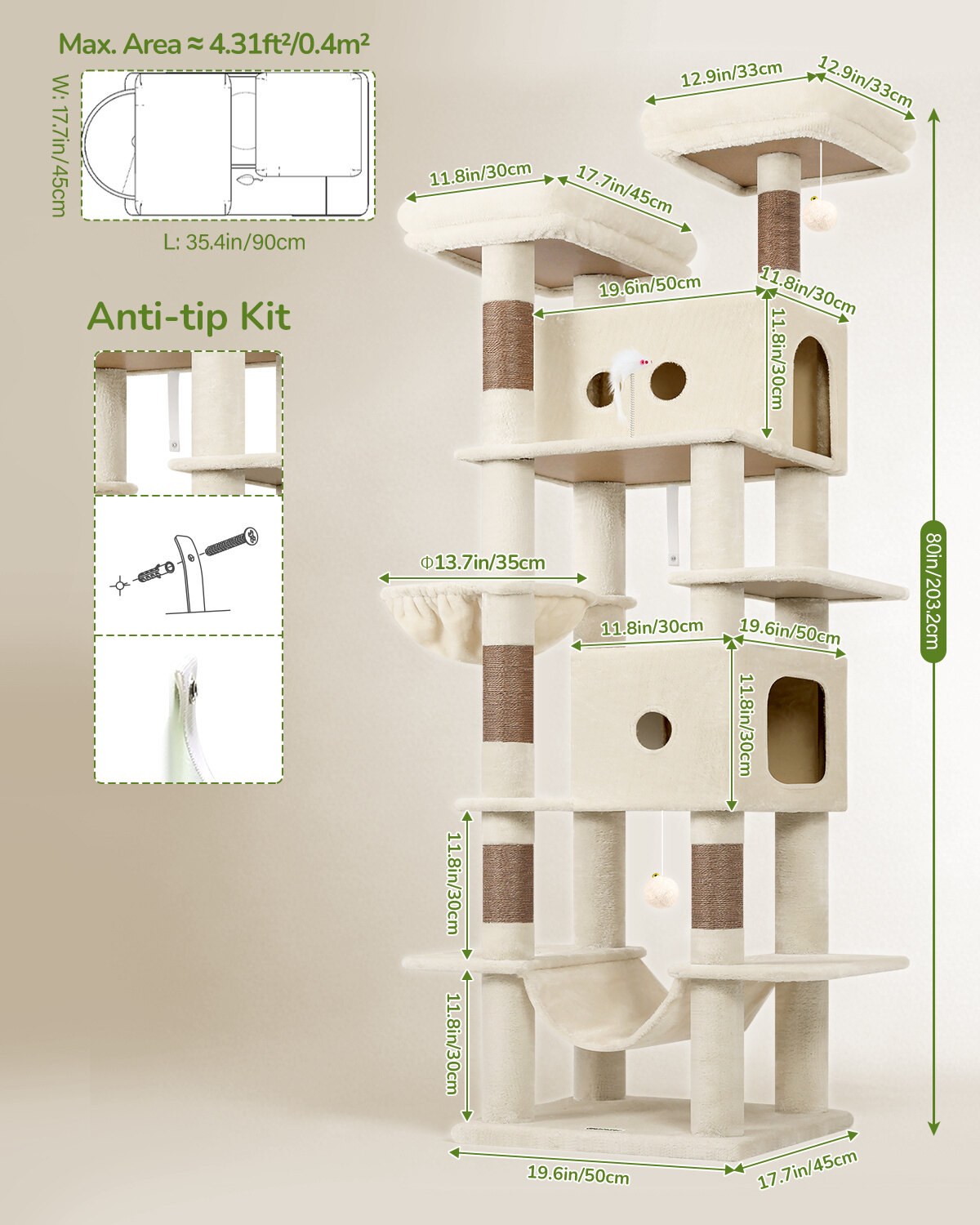 globlazer-s-series-s80b-arbre-chat-80-pouces-beige-grand image 7