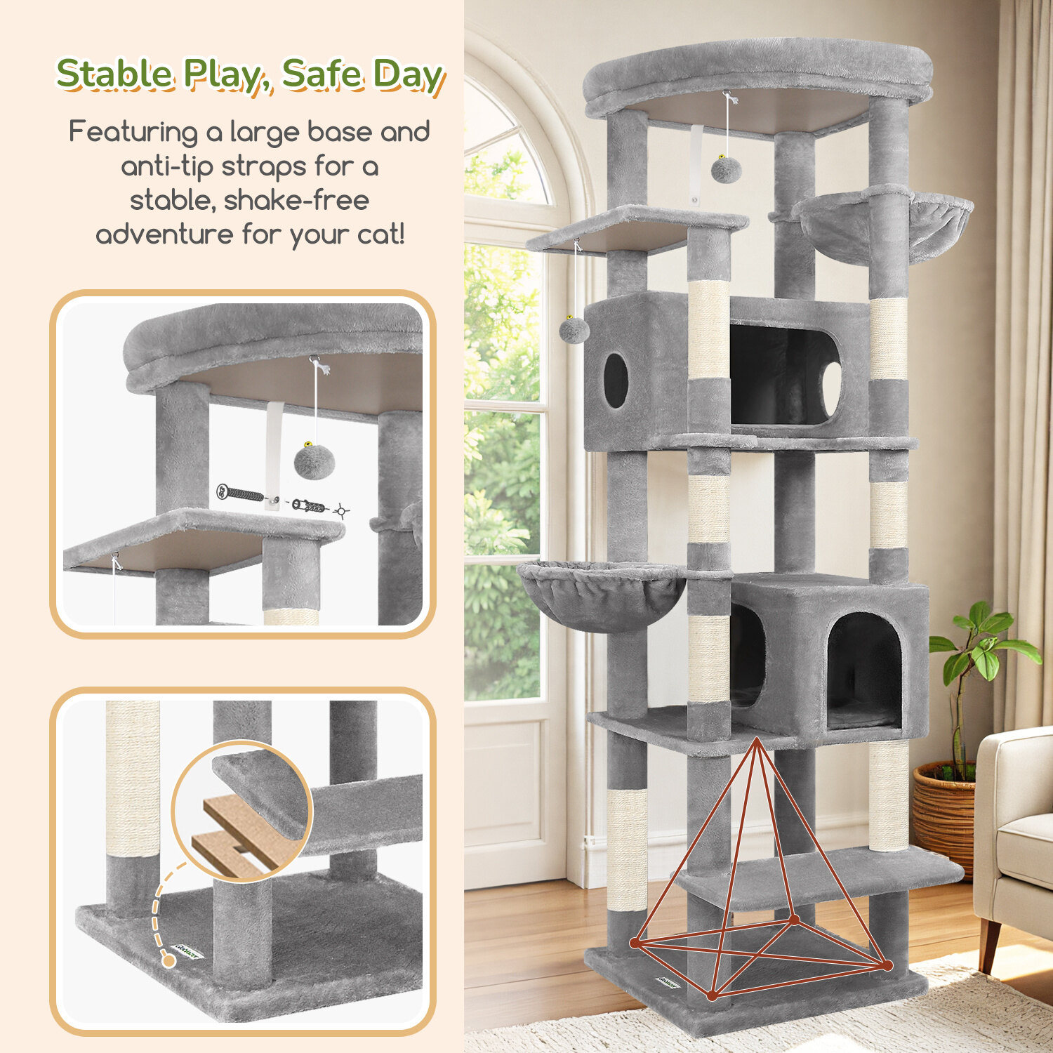 globlazer-s-series-s74-arbre-chat-gris-clair-74-pouces-grand image 6