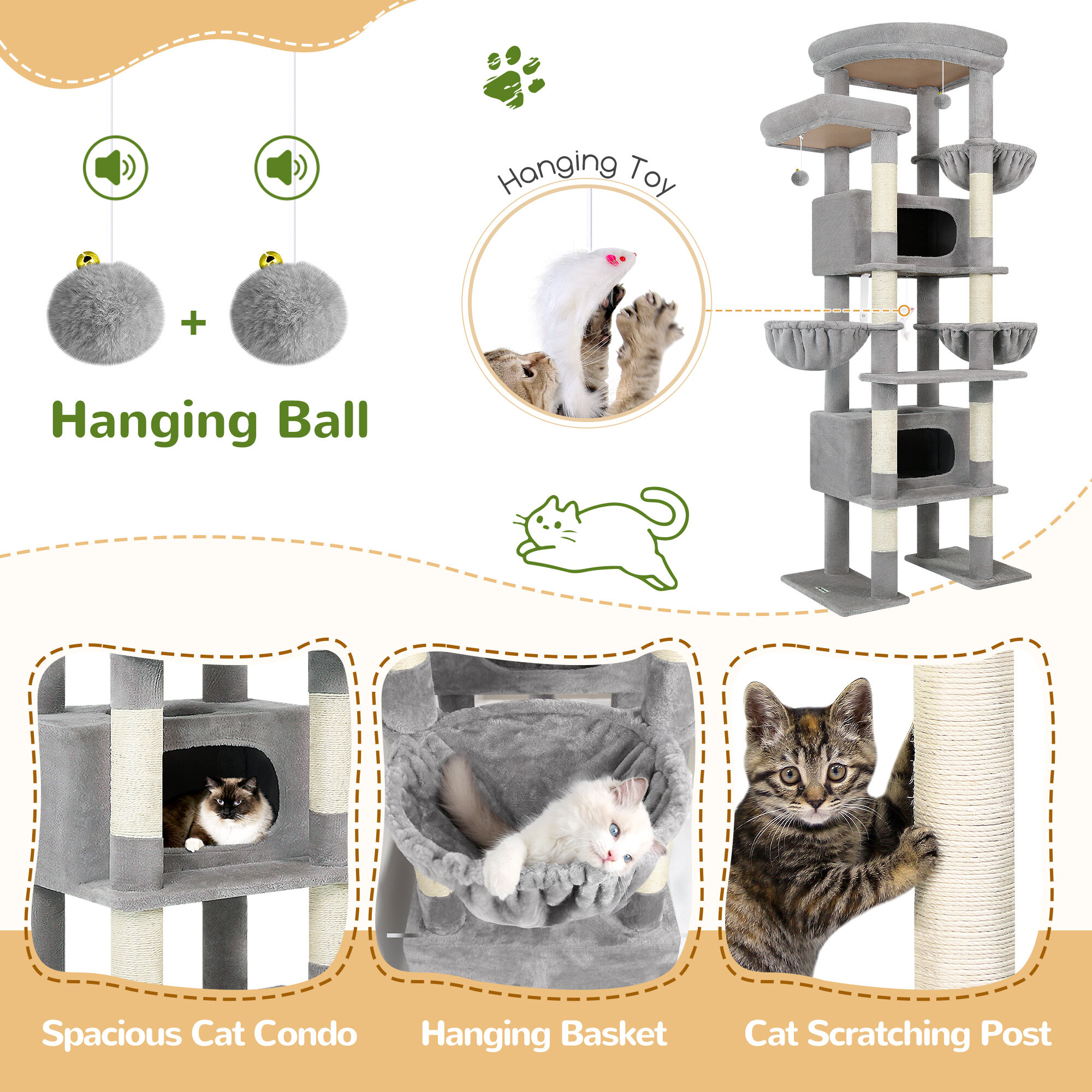 globlazer-f84-arbre-chat-84-pouces-gris-clair-xxl image 6