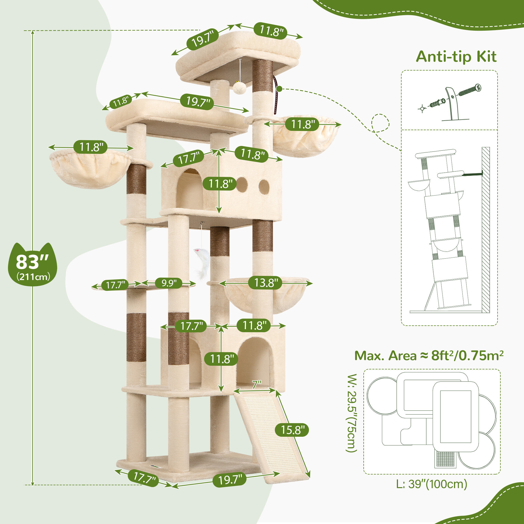 globlazer-f-series-f83j-arbre-chat-beige-83-pouces-xxl image 8