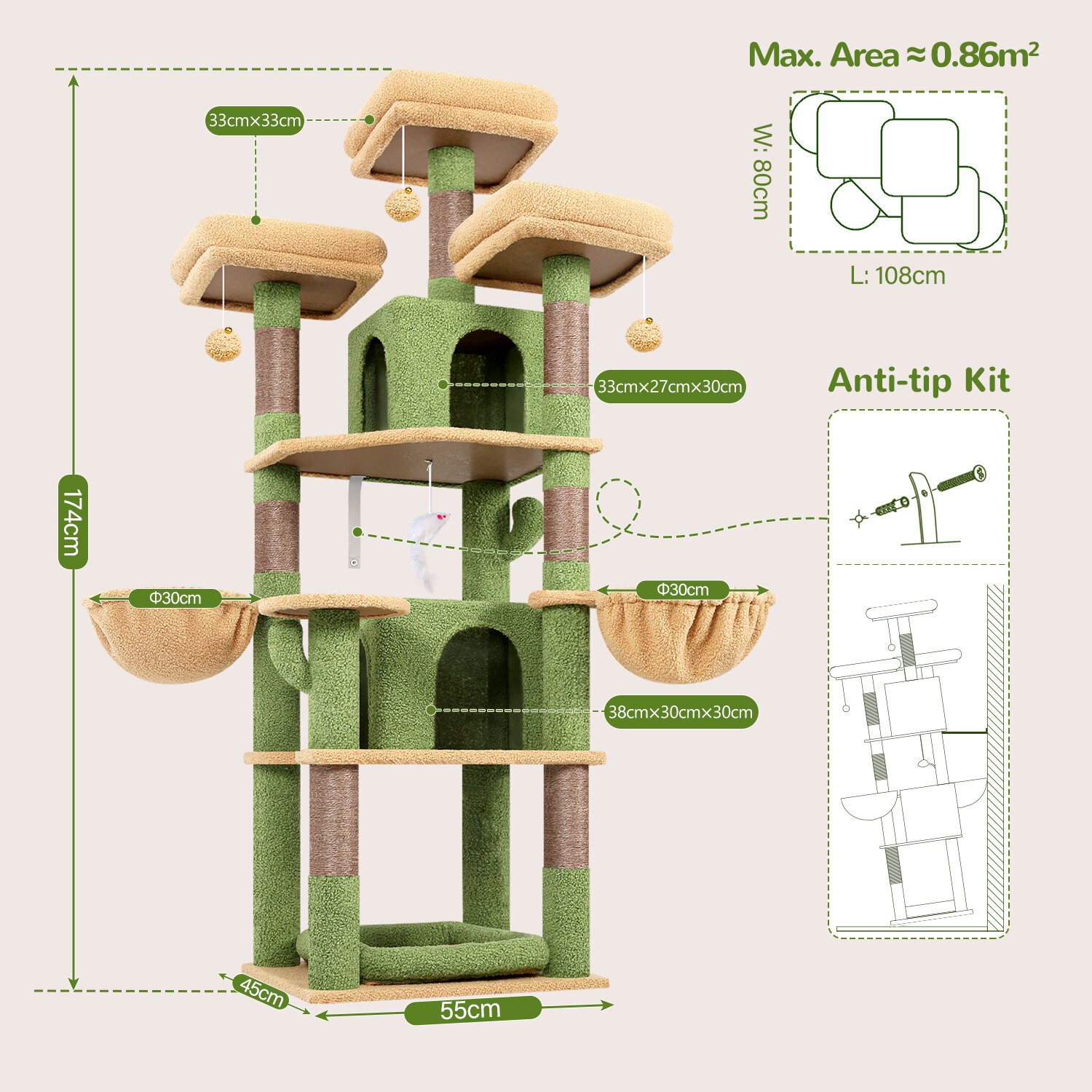 globlazer-f-series-f68b-arbre-chat-vert-cactus-68-pouces image 7