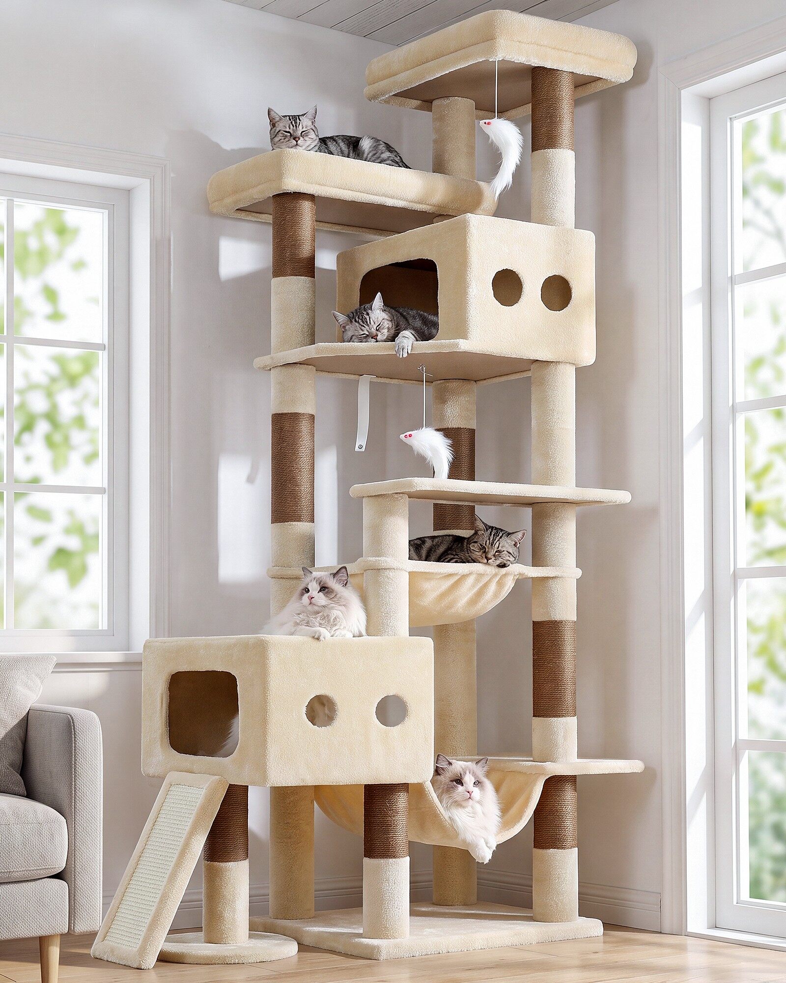globlazer-s-series-s83g-arbre-chat-robuste-beige-83-pouces image 1