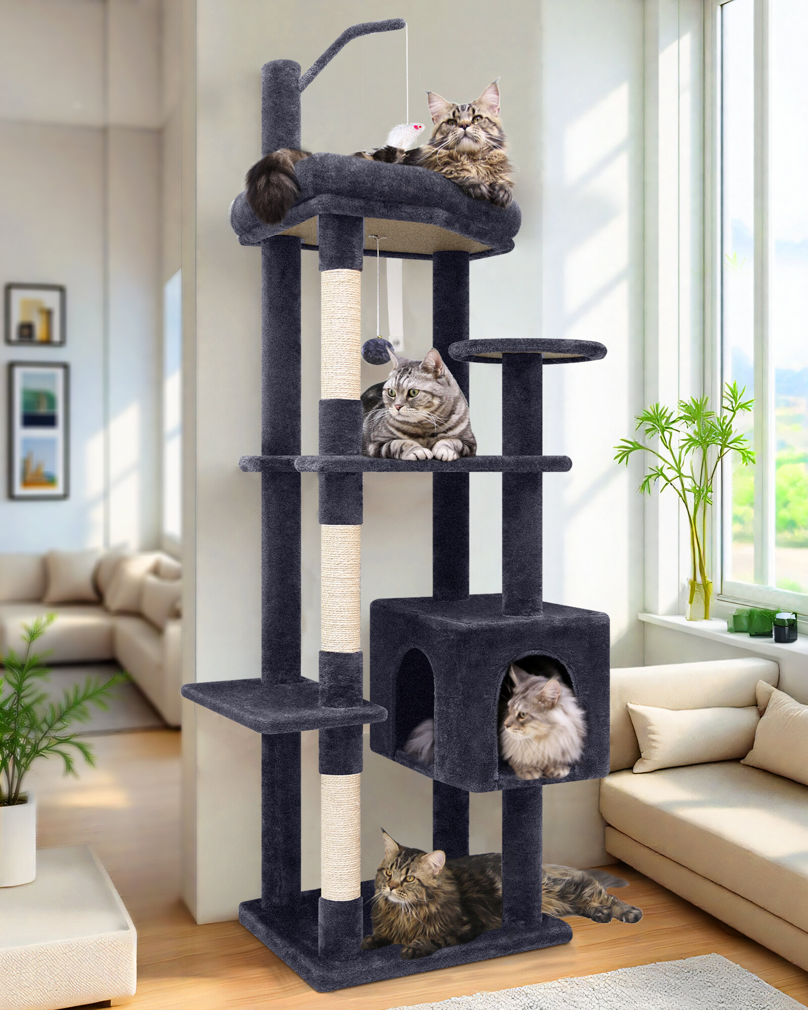 globlazer-f64-arbre-chat-64-pouces-gris-fonc-sisal image 1