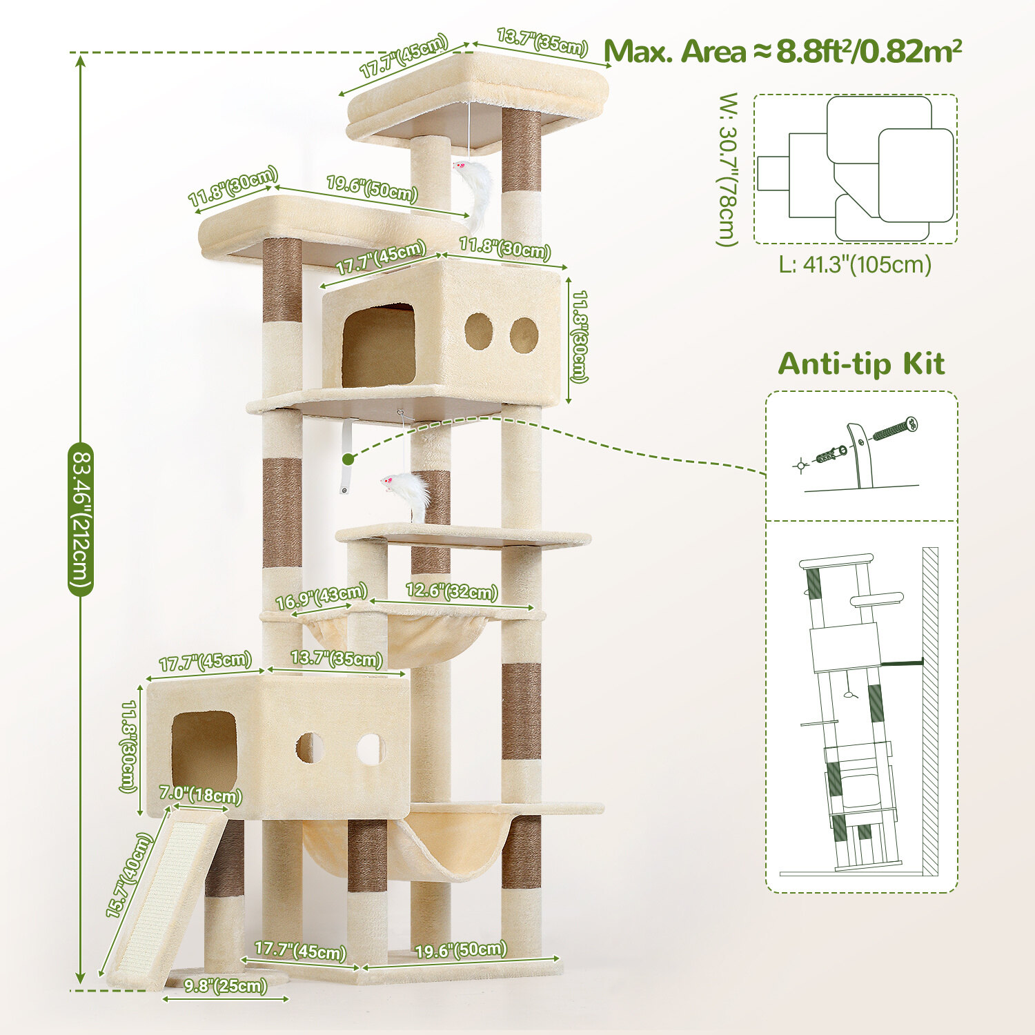 globlazer-s-series-s83g-arbre-chat-robuste-beige-83-pouces image 7