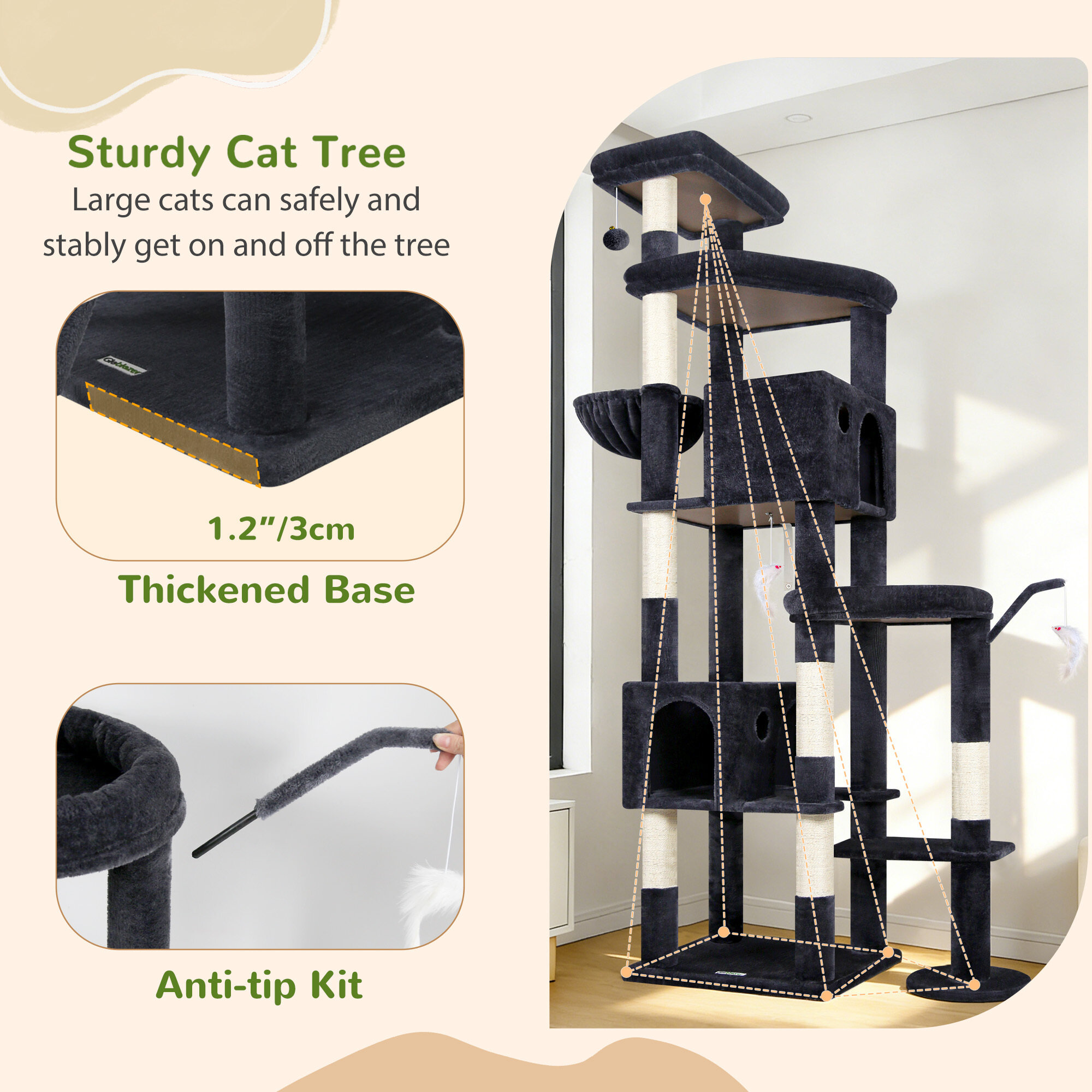 globlazer-s-series-s83-arbre-chat-gris-fonc-211-cm image 7