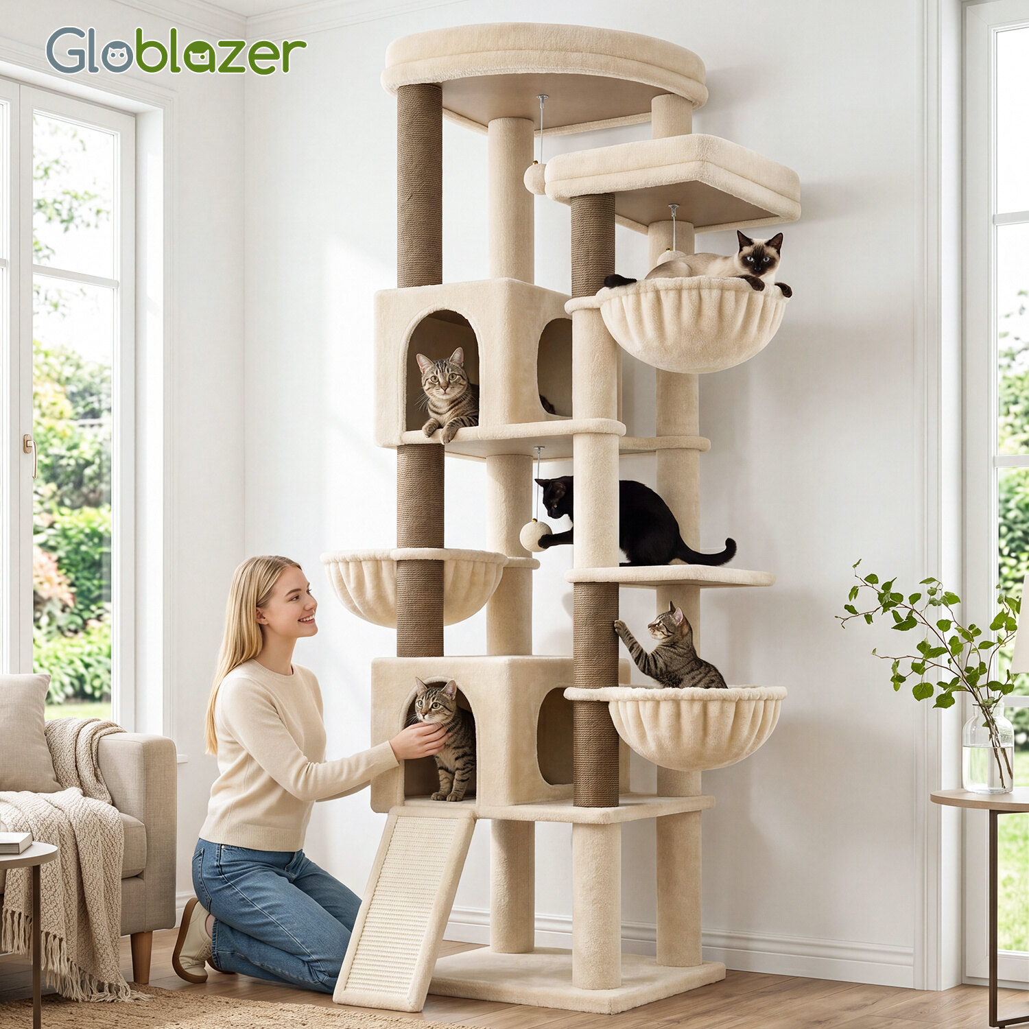 globlazer-f77-arbre-chat-beige-196-cm-multi-niveaux image 8