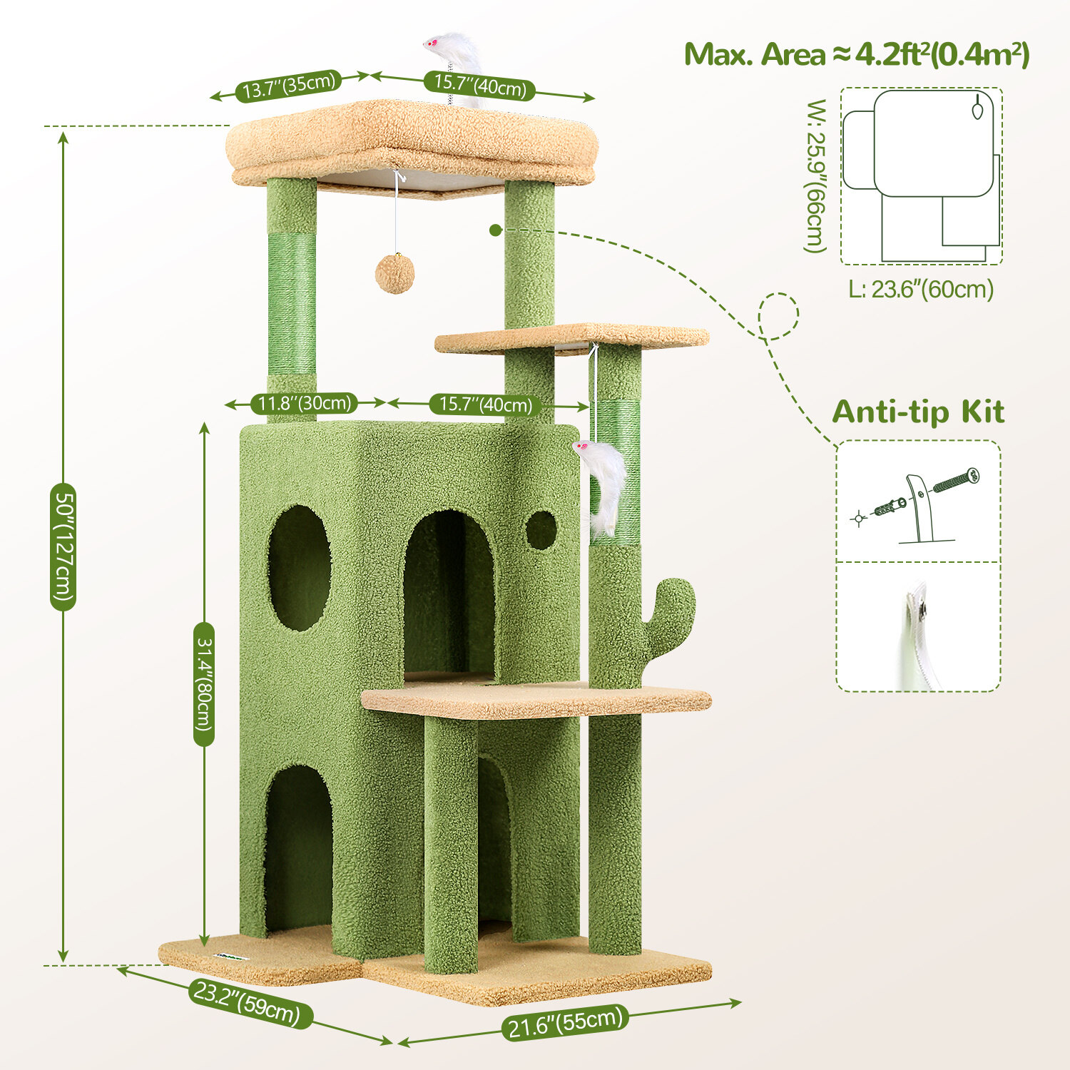globlazer-f-series-fc50-arbre-chat-grand-chat-vert-127-cm image 7
