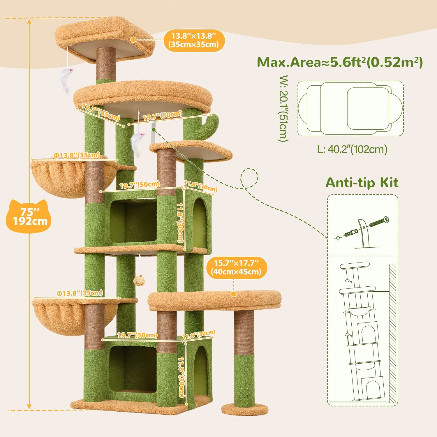 globlazer-s-series-s75-arbre-chat-cactus-vert-75-pouces image 8