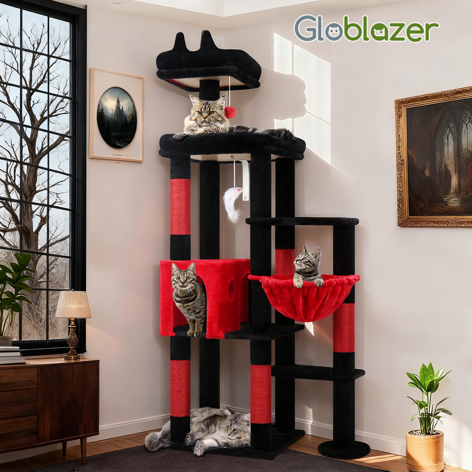 globlazer-f-series-f65b-arbre-chat-rouge-noir-65-pouces-design image 3