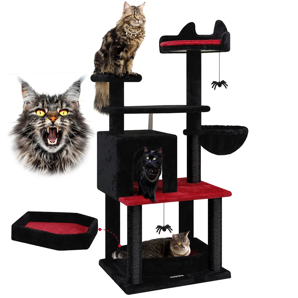 globlazer-f52-arbre-chat-132-cm-rouge-noir-gothique image 1