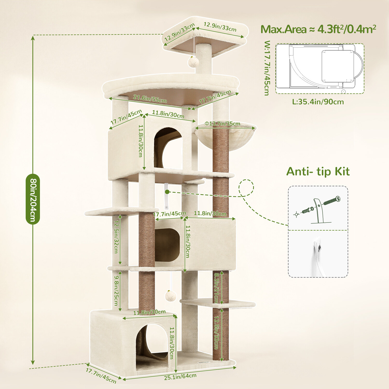 globlazer-s-series-s80-arbre-chat-beige-80-pouces-griffoir image 7