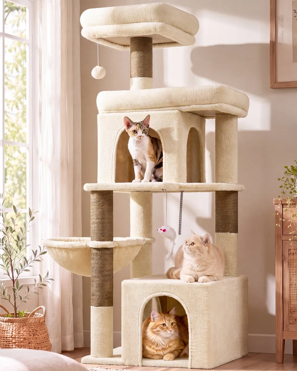 globlazer-f-series-f54-arbre-chat-beige-2-niches-chaton image 1