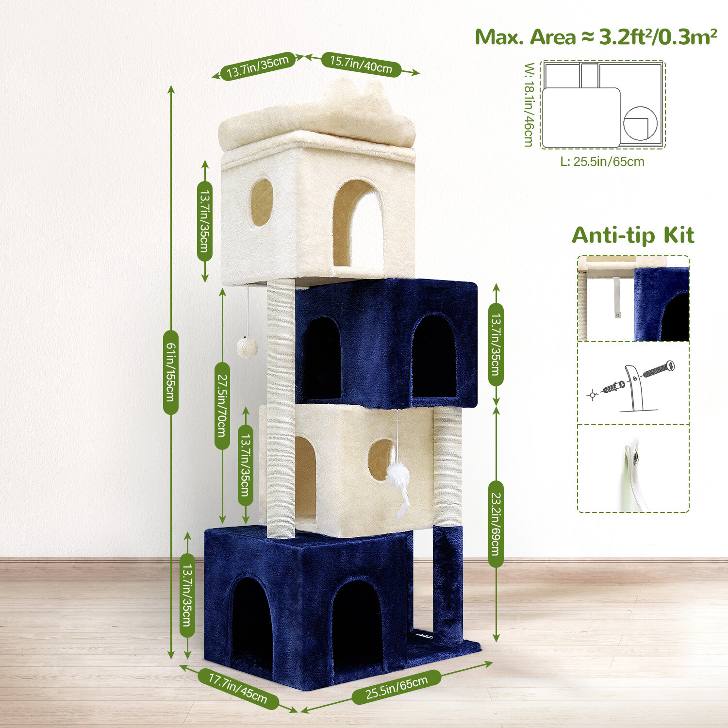 globlazer-f-series-fc61-arbre-chat-cabane-blanc-bleu-155cm image 8