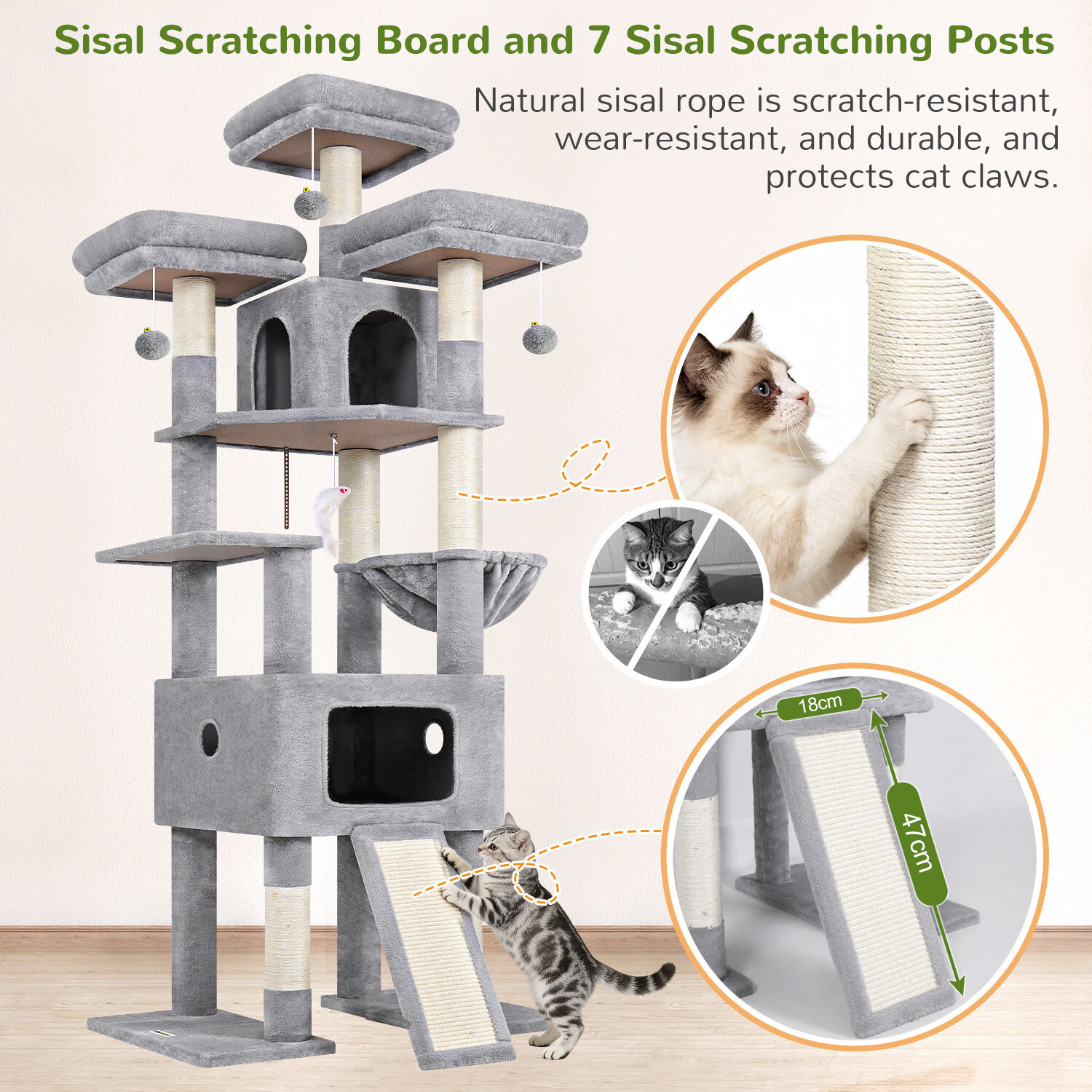 globlazer-f75-arbre-chat-75-pouces-gris-clair-grand image 5