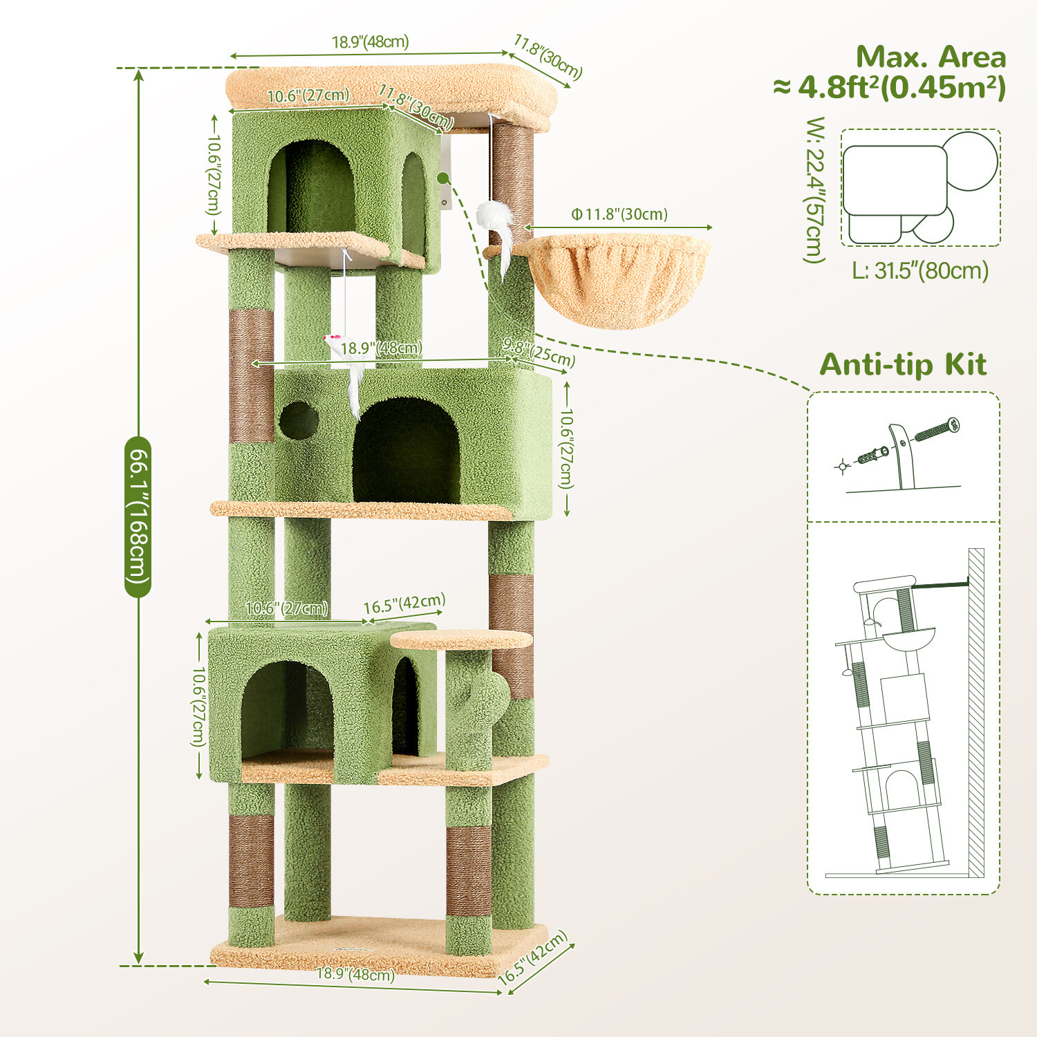globlazer-f-series-f66-arbre-chat-vert-cactus-168-cm image 7