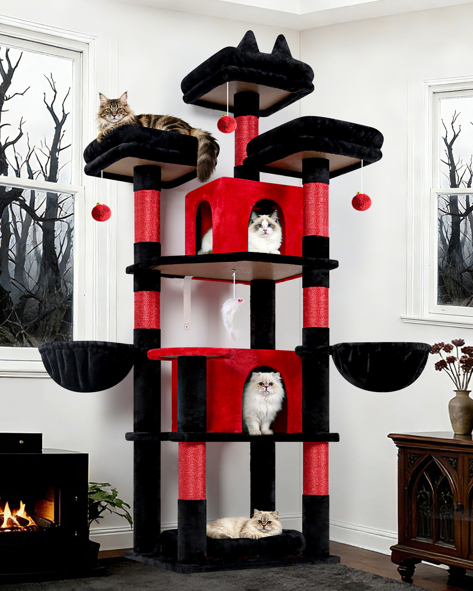 globlazer-f68b-tour-chat-rouge-noir-68-pouces-int-rieur image 1