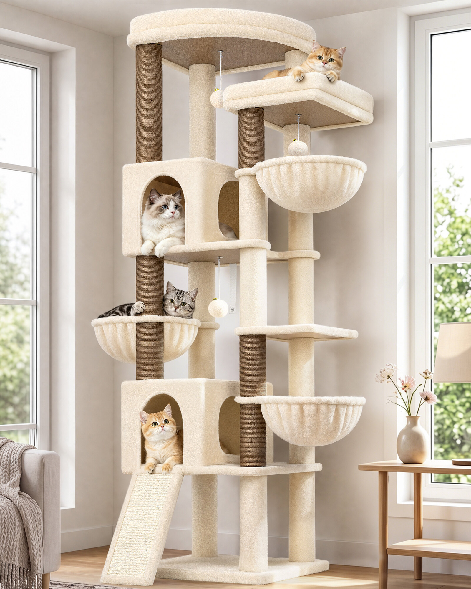 globlazer-f77-arbre-chat-beige-196-cm-multi-niveaux image 1