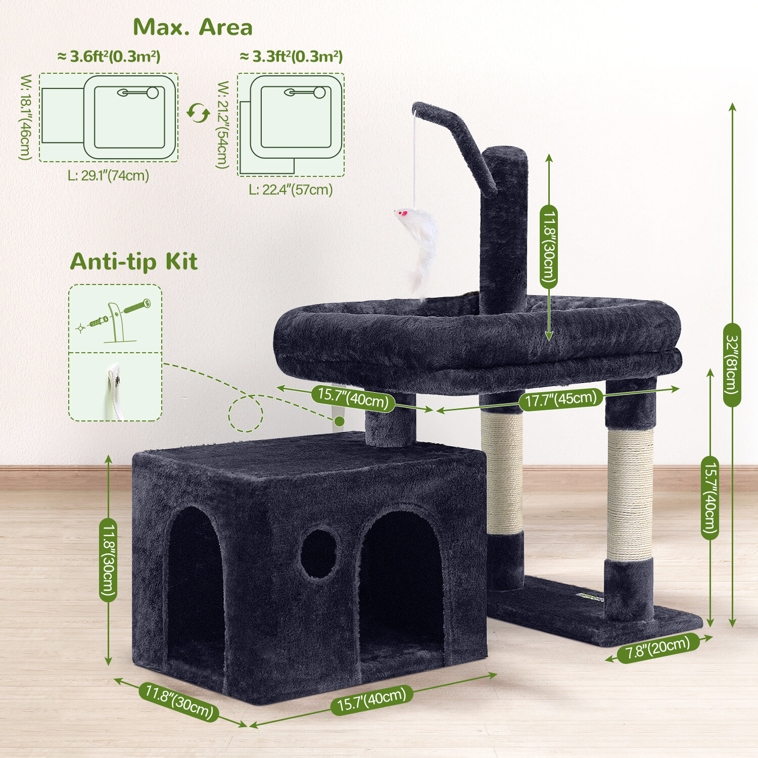 globlazer-f32-arbre-chat-gris-fonc-32-pouces-compact image 8