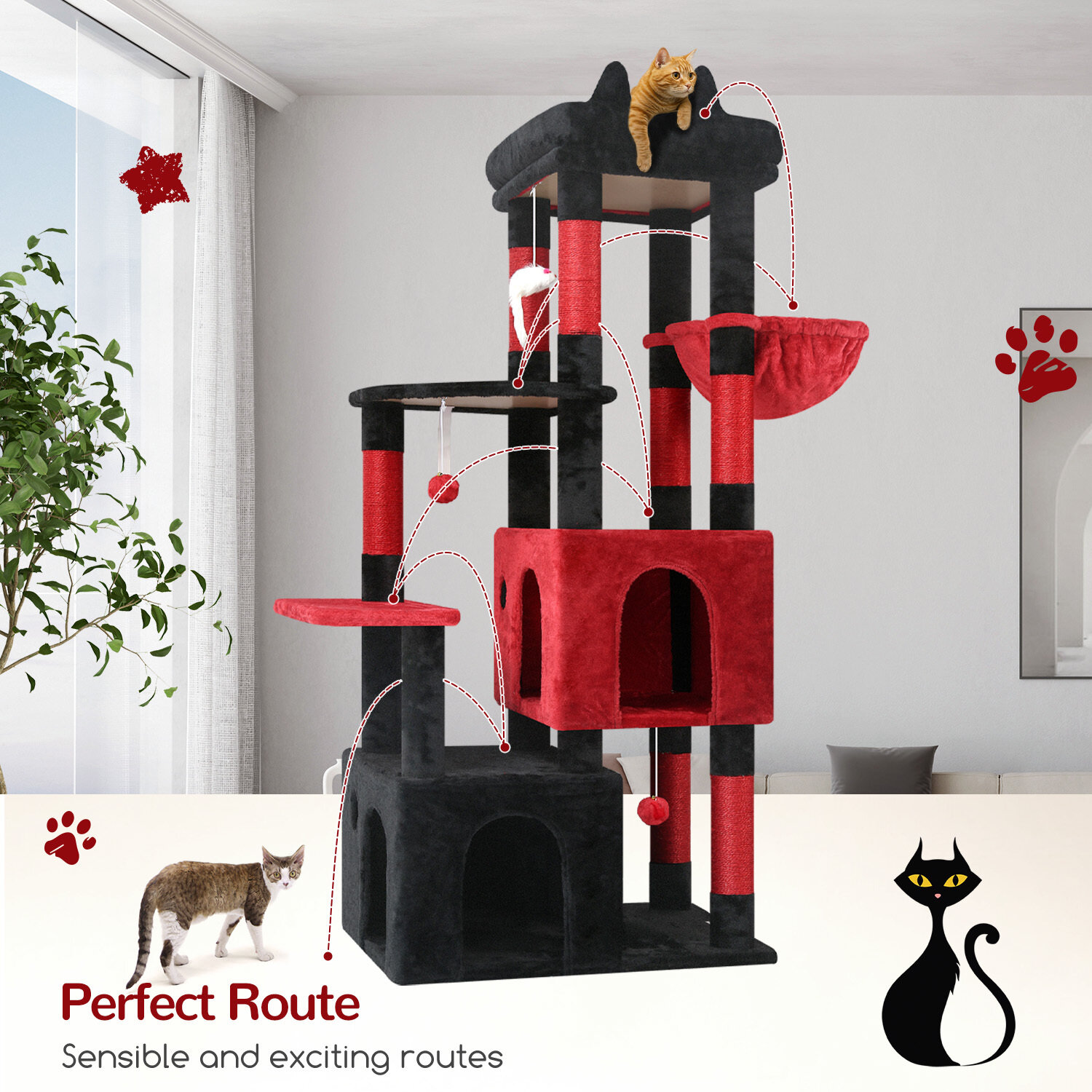 globlazer-f61-arbre-chat-rouge-noir-61-pouces-robuste image 5