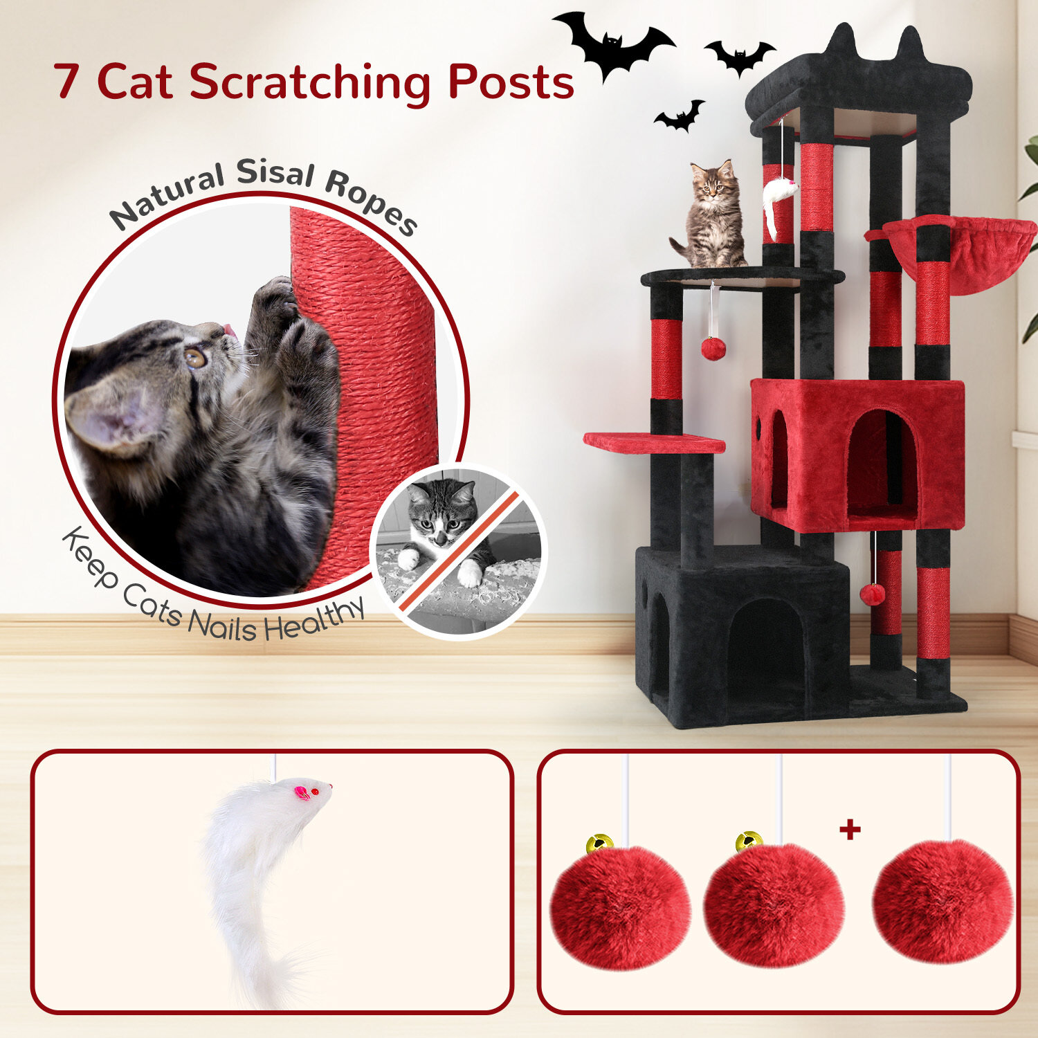 globlazer-f61-arbre-chat-rouge-noir-61-pouces-robuste image 8