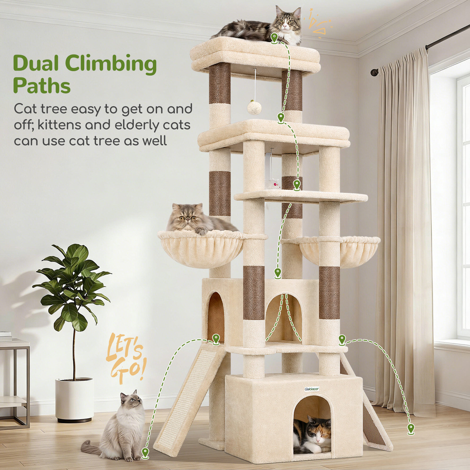globlazer-f-series-f74g-arbre-chat-beige-74-pouces-familial image 7
