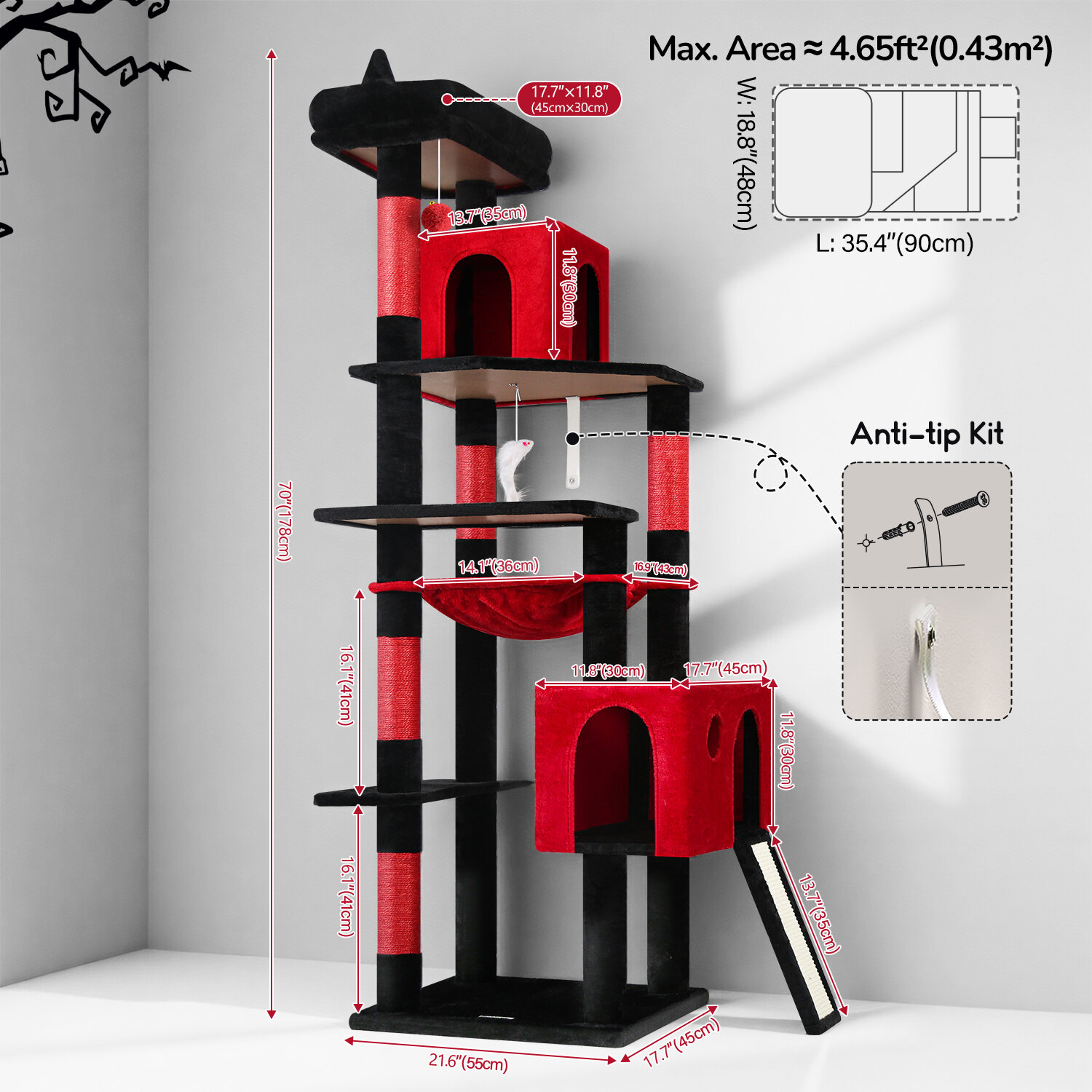 globlazer-f70-pro-arbre-chat-rouge-noir-178-cm image 7