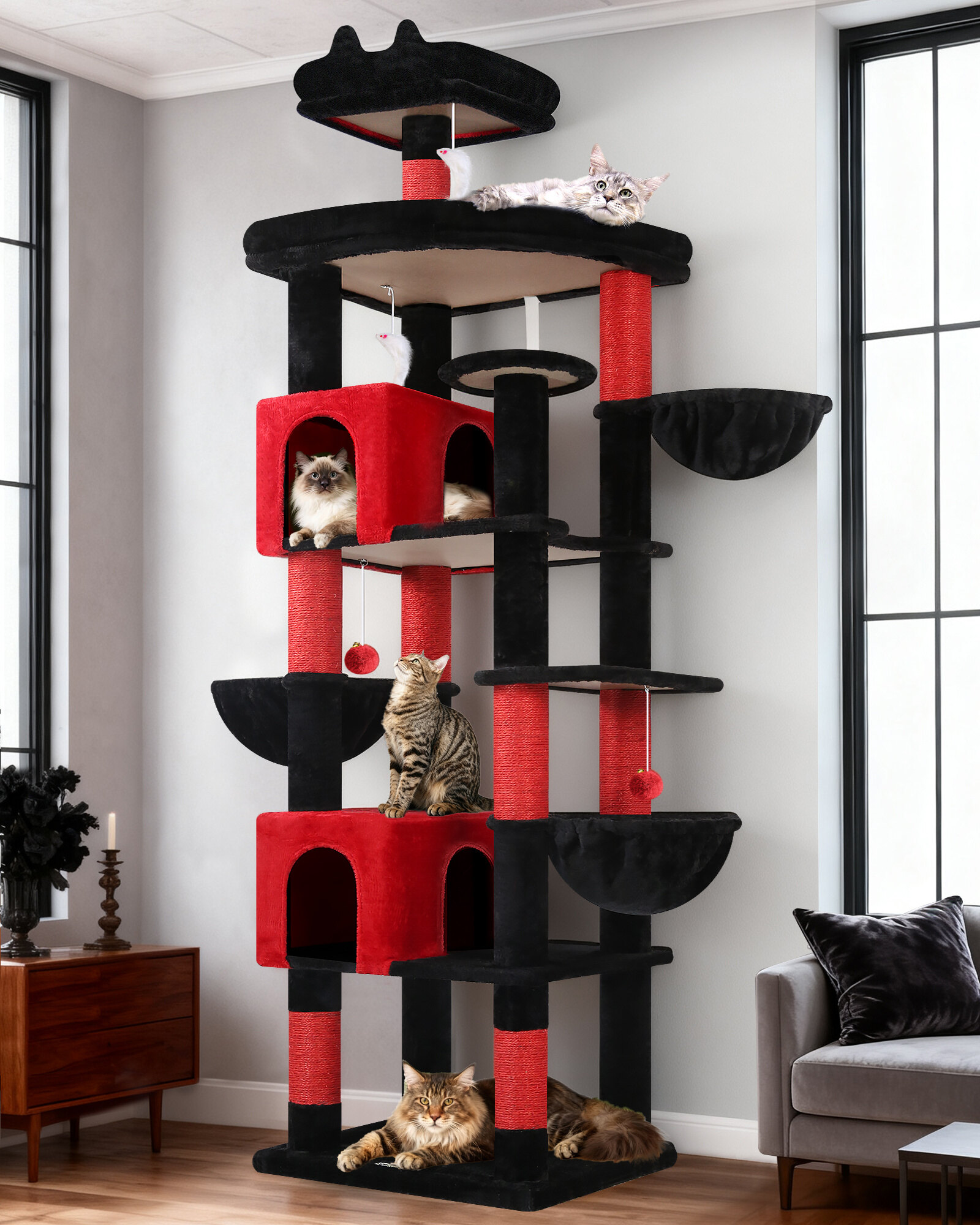 globlazer-s82-arbre-chat-rouge-noir-gothique-82-pouces-xxl image 1