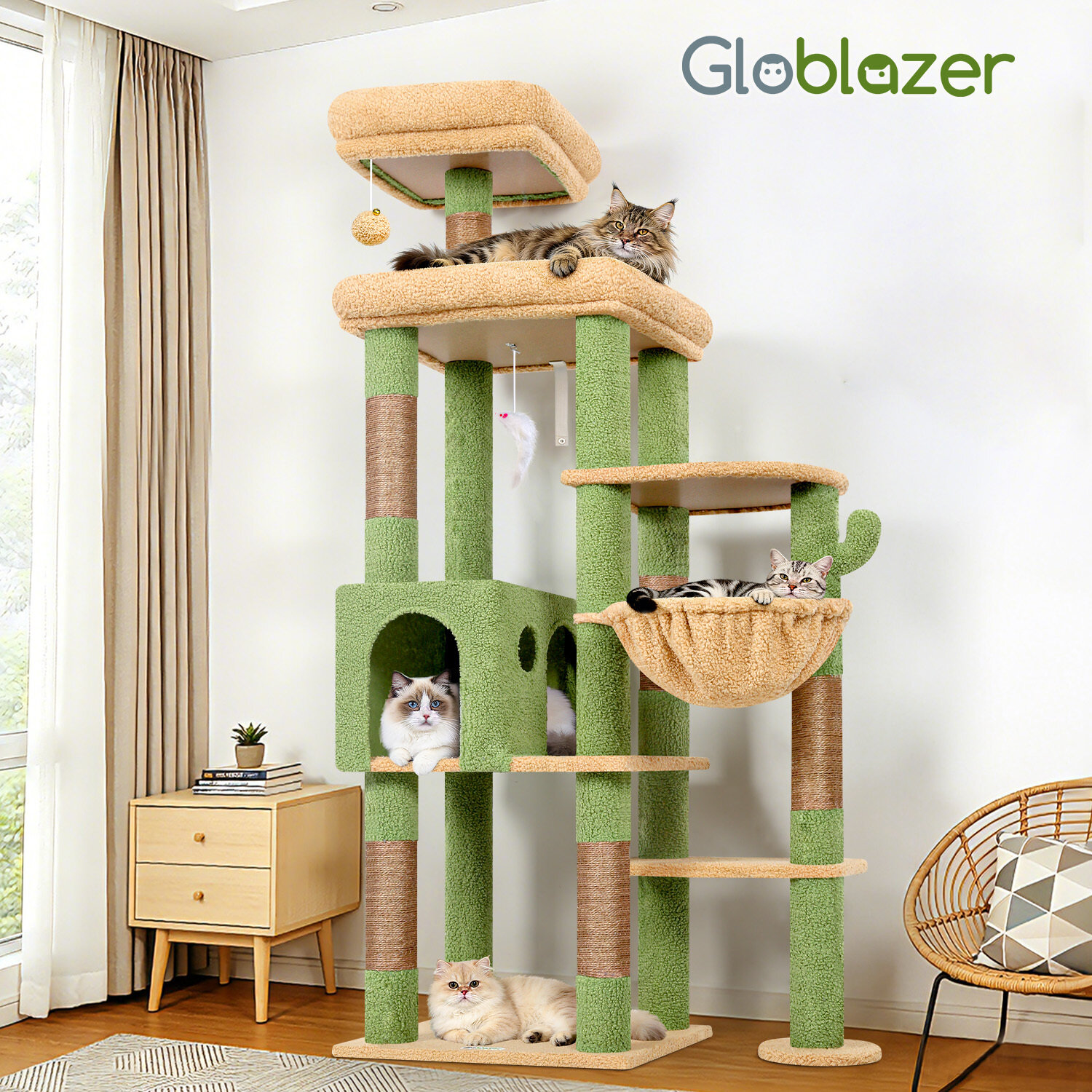 globlazer-f65b-tour-chat-vert-cactus-165-cm-haute image 6