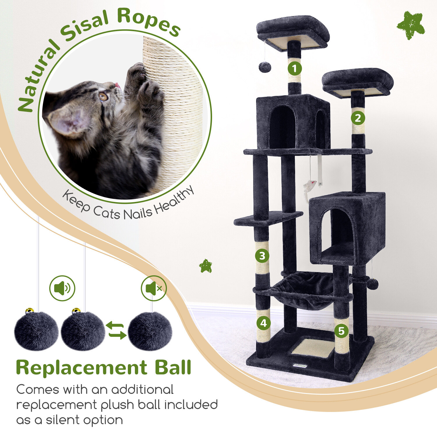 globlazer-f70-arbre-chat-gris-fonc-178-cm image 2