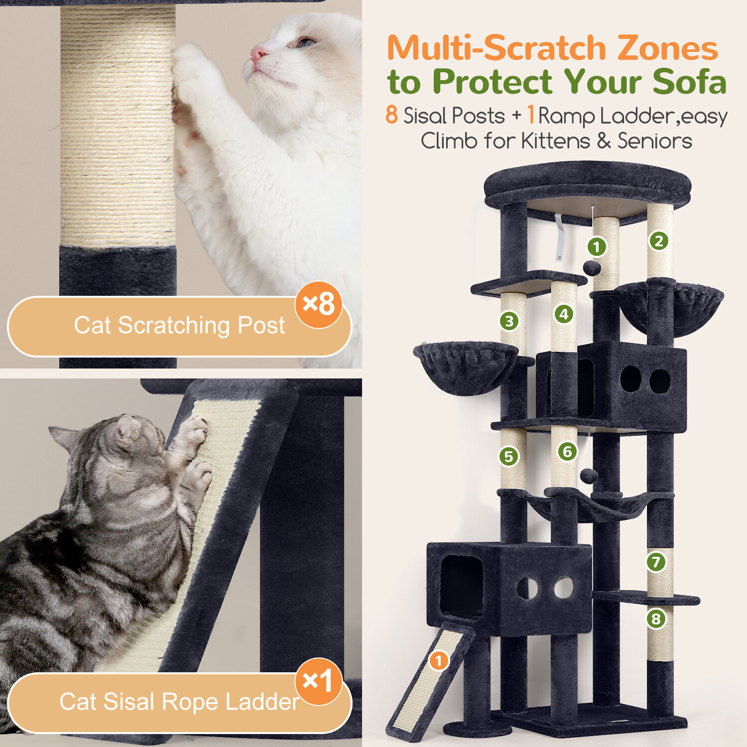 globlazer-s81g-arbre-chat-206-cm-gris-fonc-haut image 6