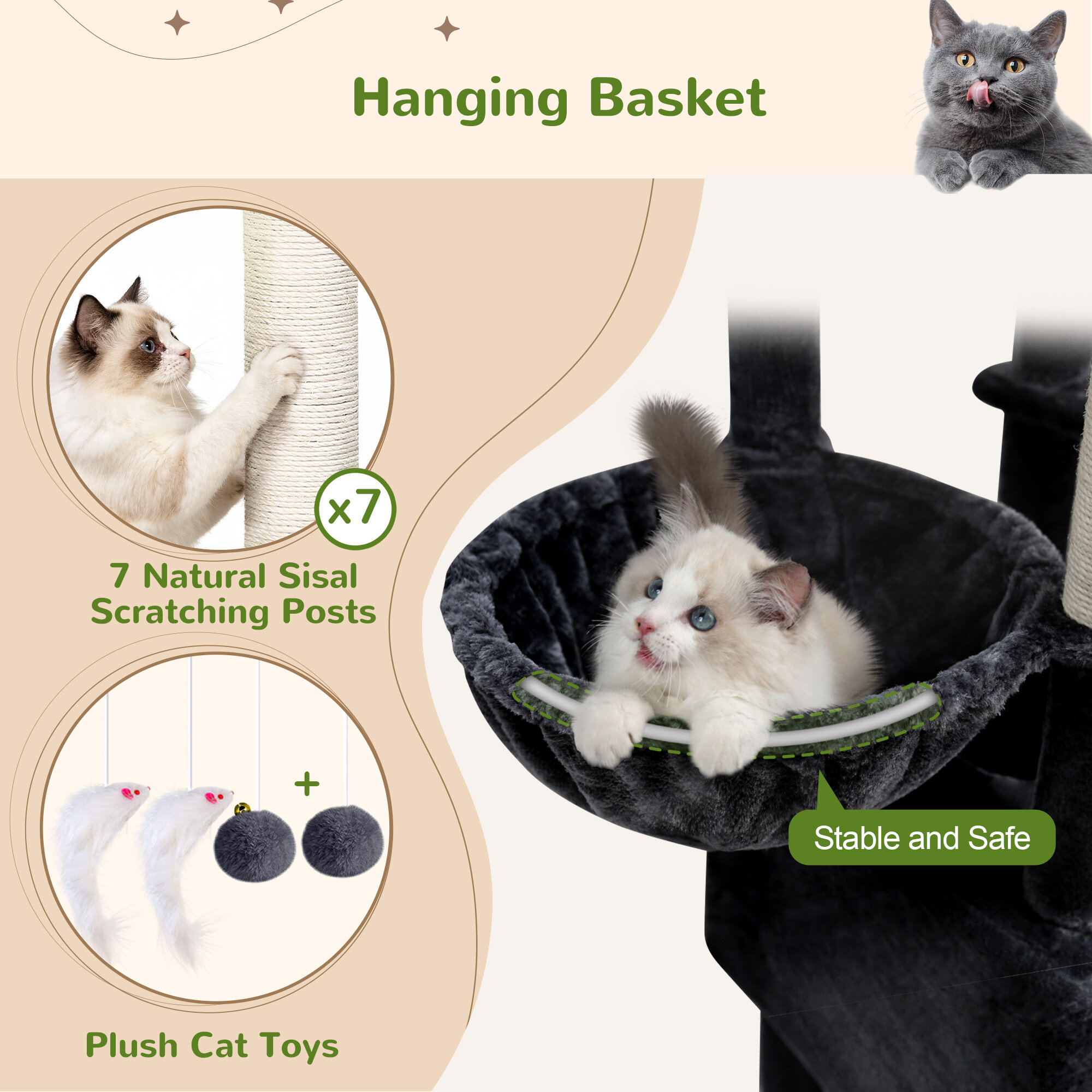 globlazer-s-series-s83-arbre-chat-gris-fonc-211-cm image 5