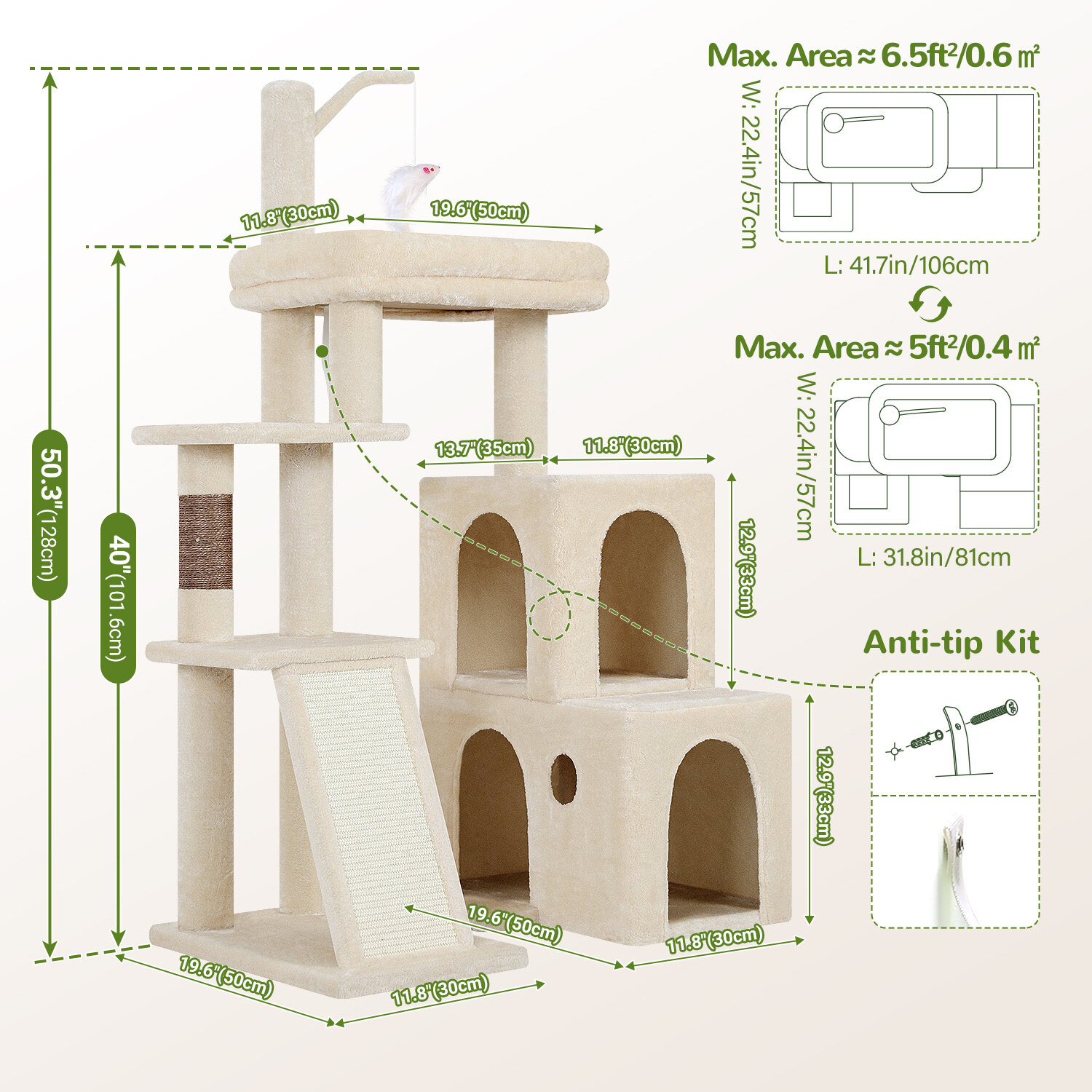 globlazer-f50-arbre-chat-beige-50-pouces-grands-chats image 8