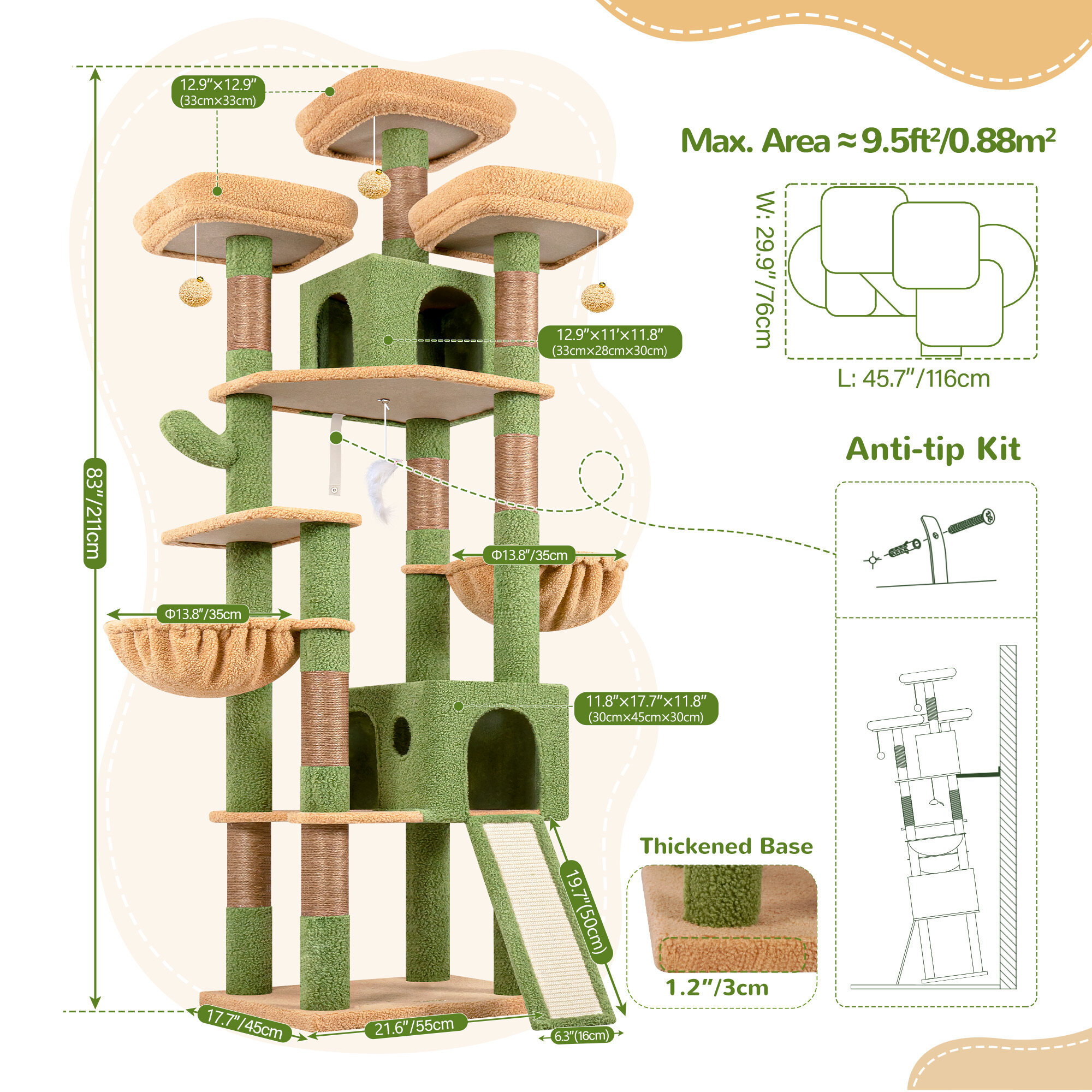 globlazer-f83d-arbre-a-chat-vert-cactus-211-cm image 6