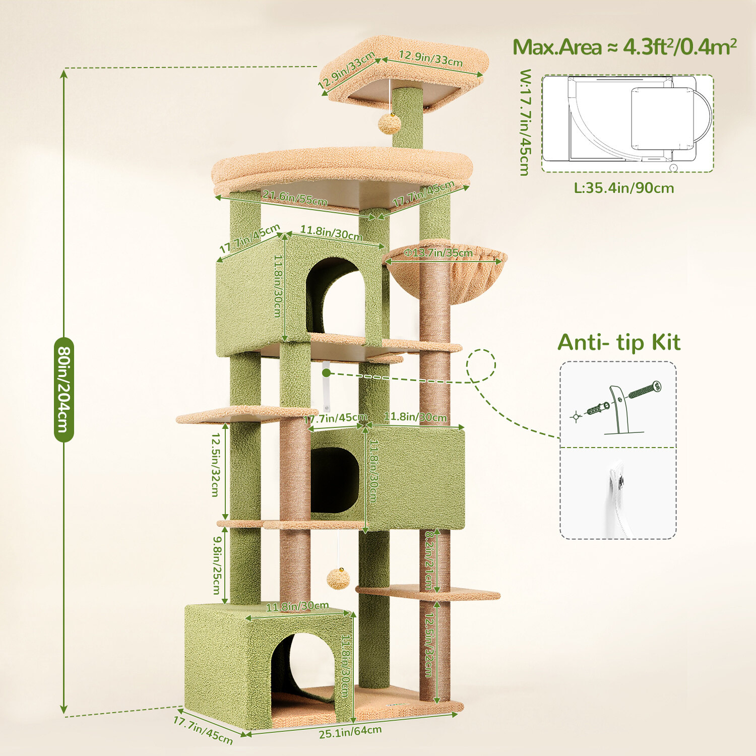 globlazer-s-series-s80-arbre-chat-vert-cactus-80-pouces image 7
