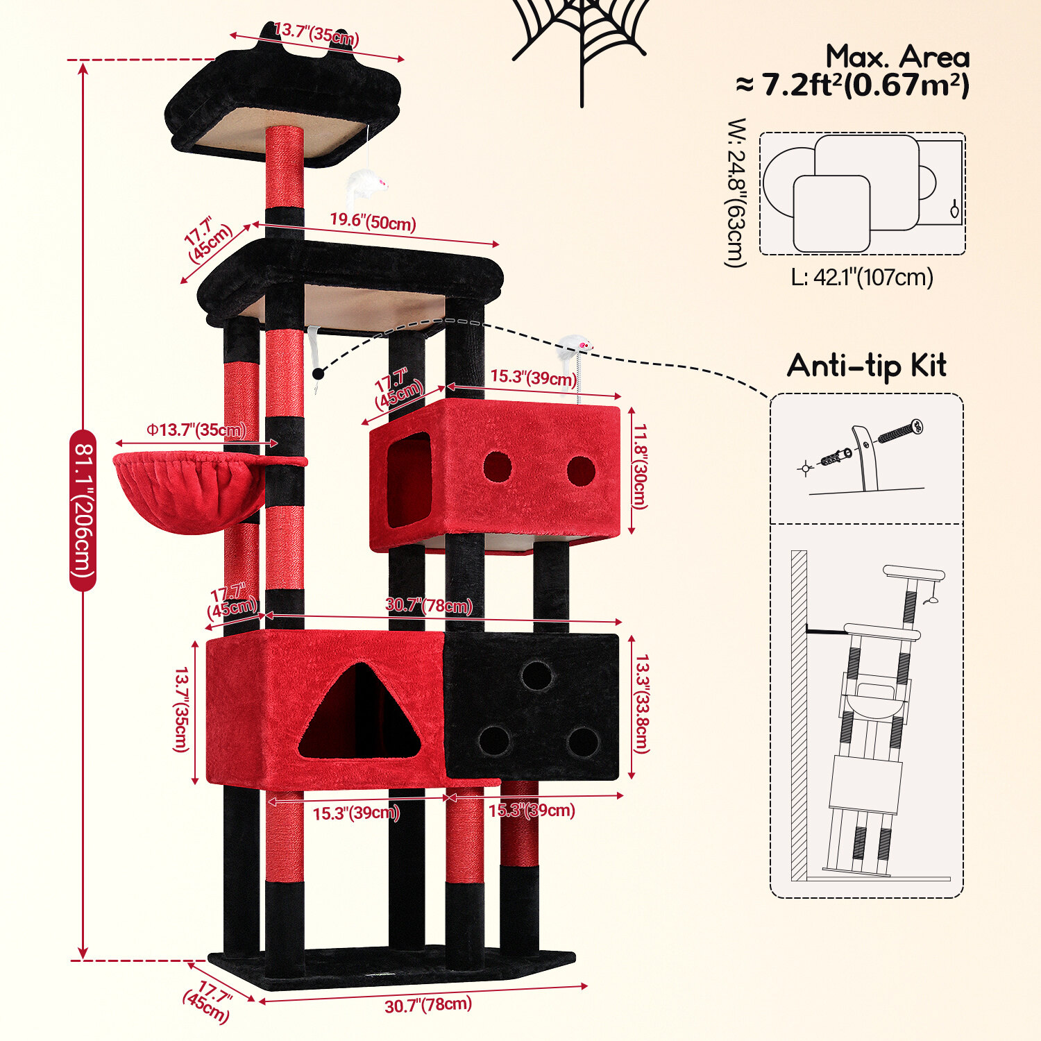 globlazer-f-series-f81-arbre-chat-grand-chat-rouge-noir-81-pouces image 8