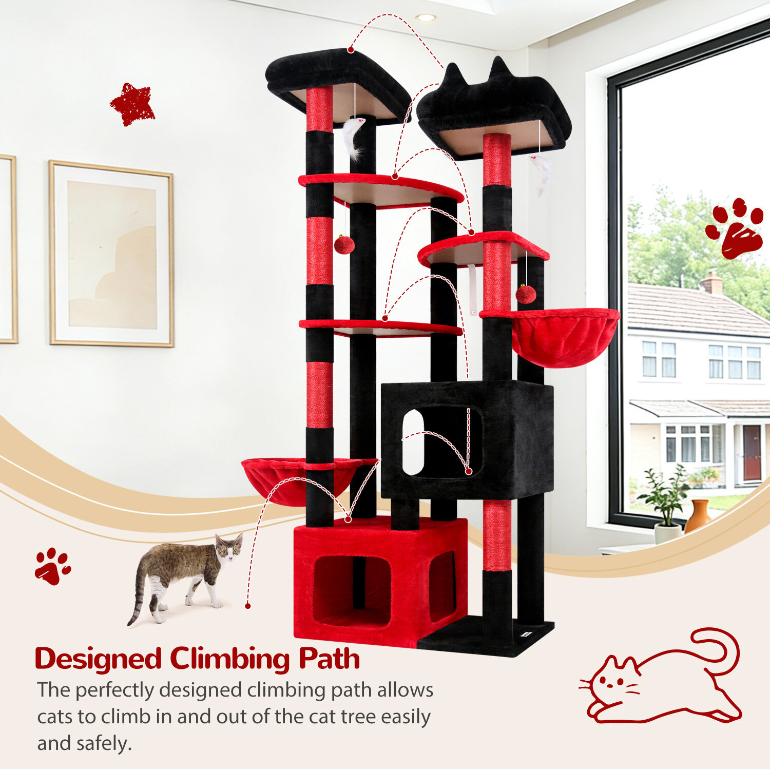 globlazer-s-series-s74e-arbre-chat-rouge-noir-188-cm-robuste image 7