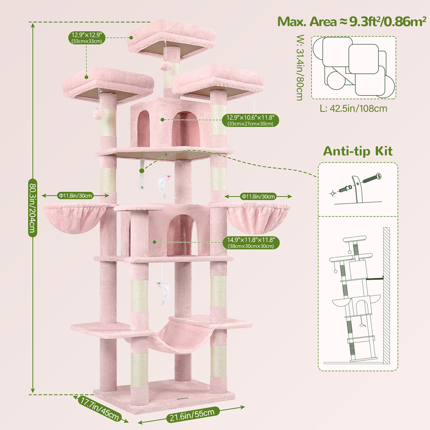 globlazer-f-series-f80-arbre-chat-rose-80-pouces-grand-chat image 7